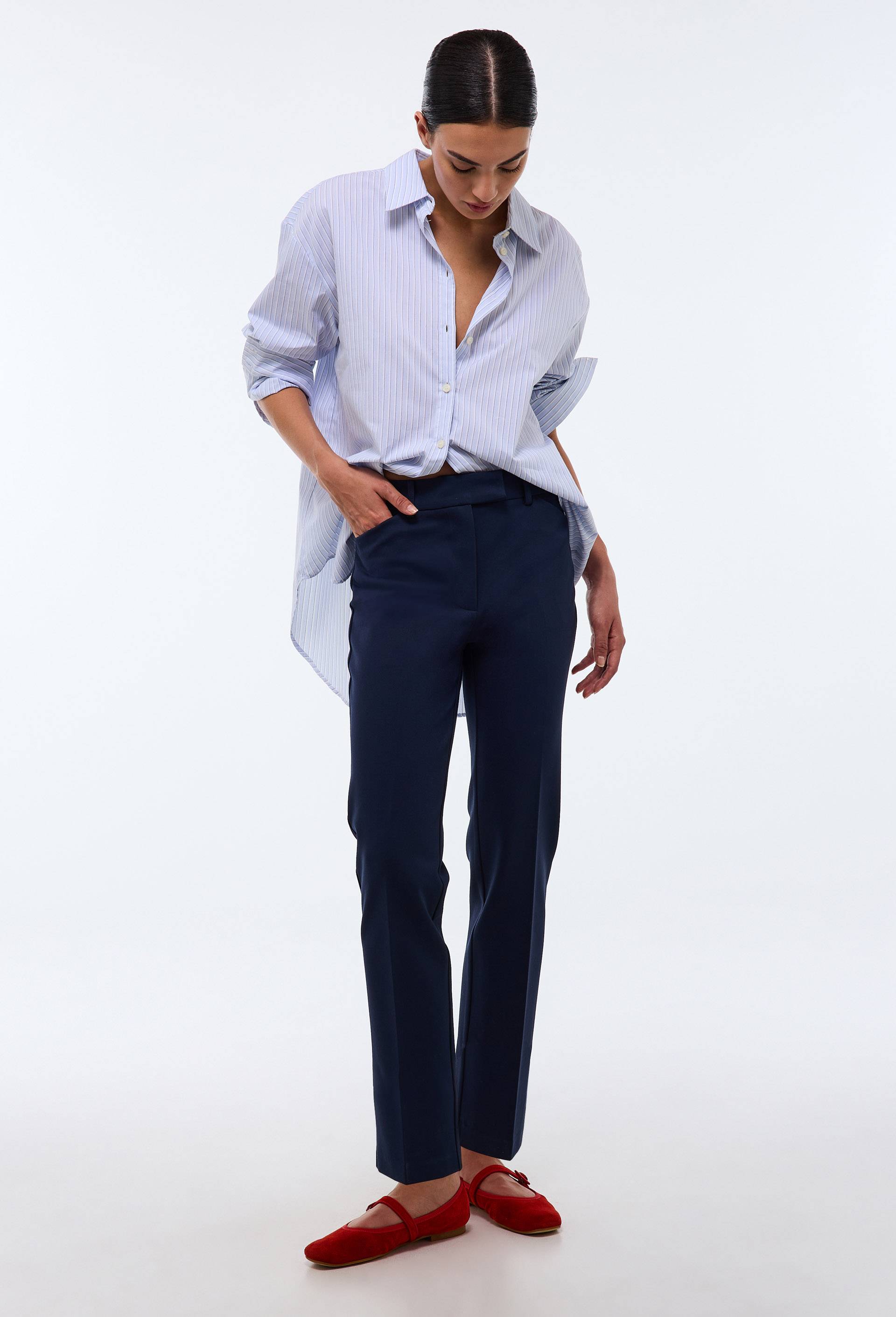 Pantalon slim en milano, Bleu fonc&eacute;, large image number 0