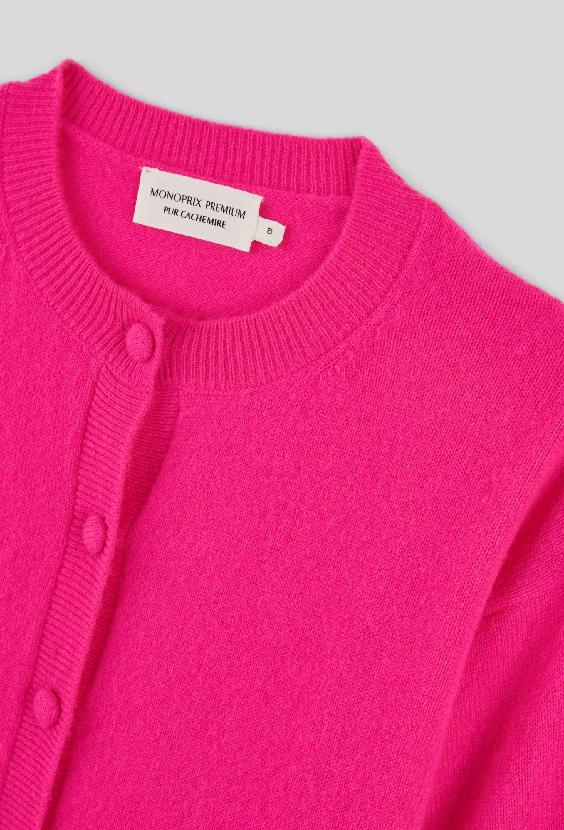Cardigan uni 100% cachemire, Rose, large image number 3
