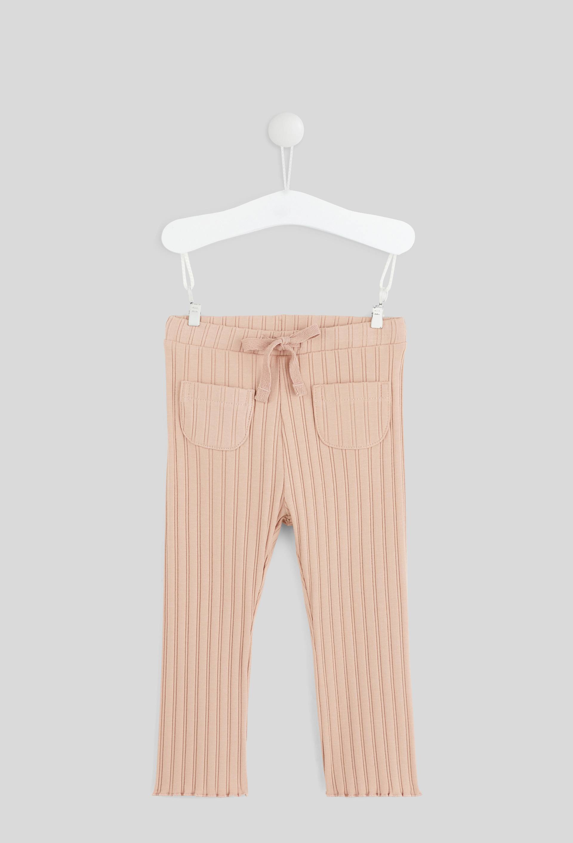 Pantalon uni large en bas de jambes en maille en coton BIO, certifi&eacute; OEKO-TEX, Rose, large image number 0.0