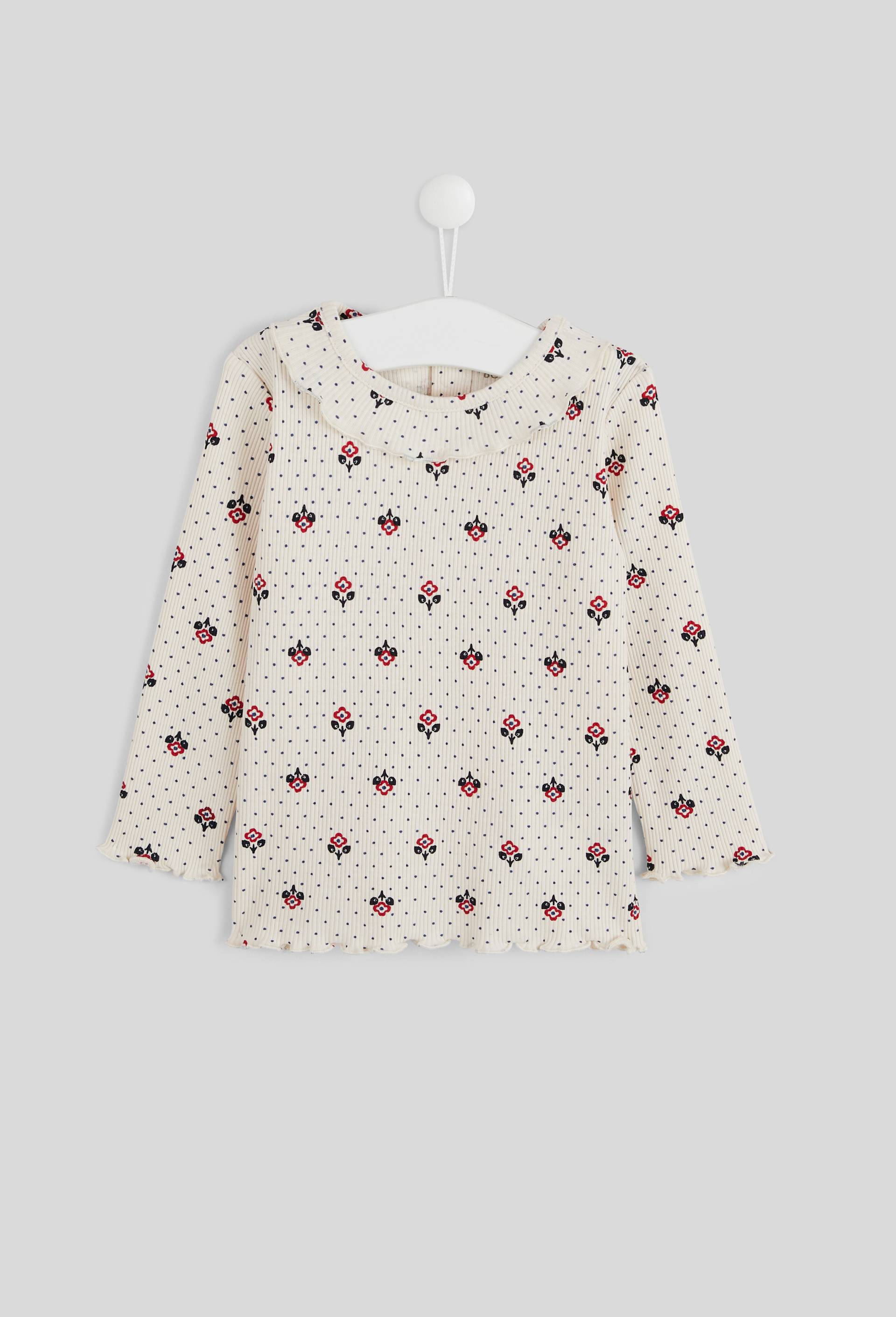T-Shirt manches longues col fantaisie imprimé en coton BIO, certifié OEKO-TEX, Beige clair, large image number 0.0
