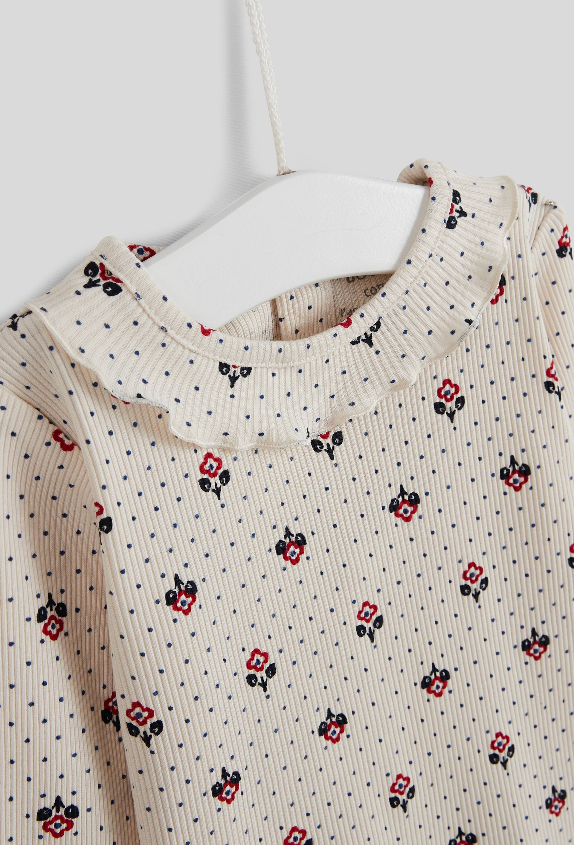 T-Shirt manches longues col fantaisie imprimé en coton BIO, certifié OEKO-TEX, Beige clair, large image number 2.0