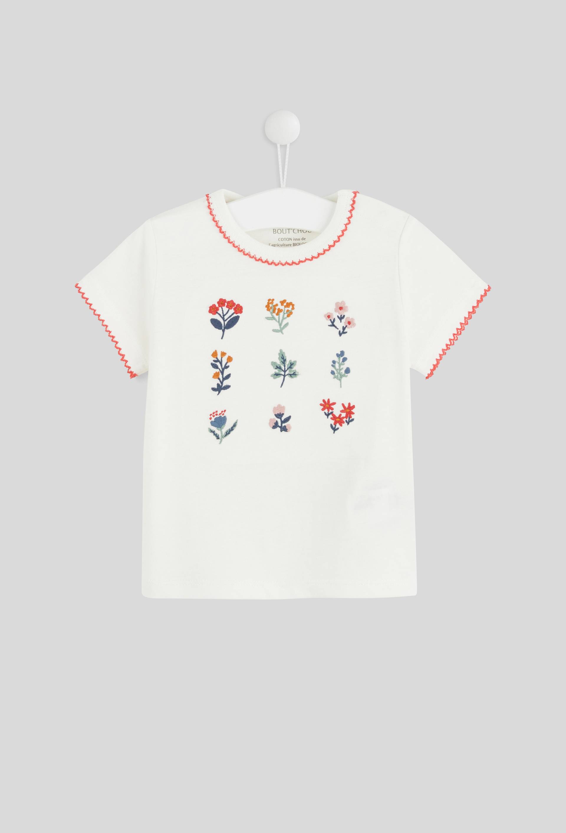 T-shirt manches courtes col rond brodé en coton BIO, certifié OEKO-TEX, Ecru, large image number 0