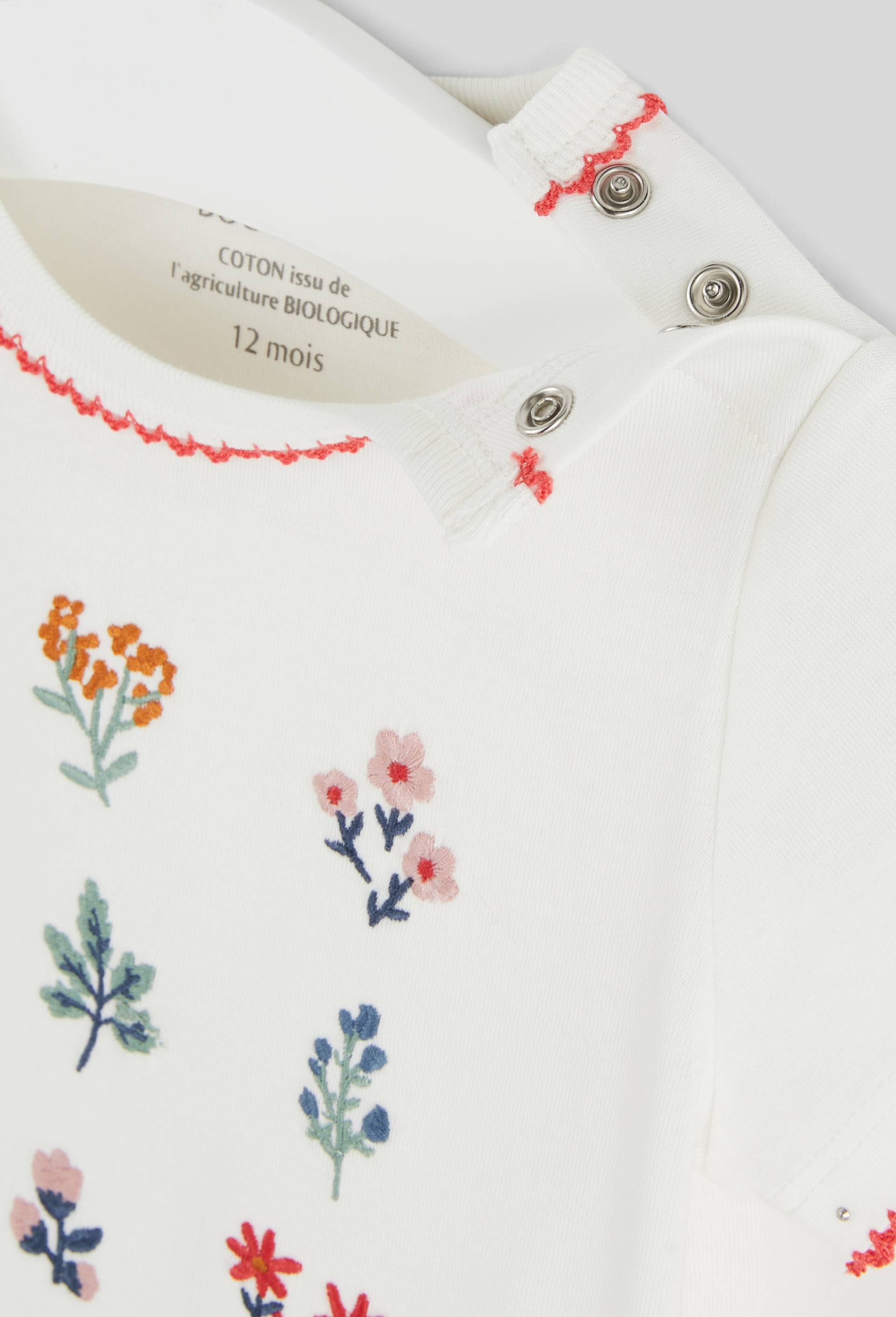 T-shirt manches courtes col rond brodé en coton BIO, certifié OEKO-TEX, Ecru, large image number 2.0