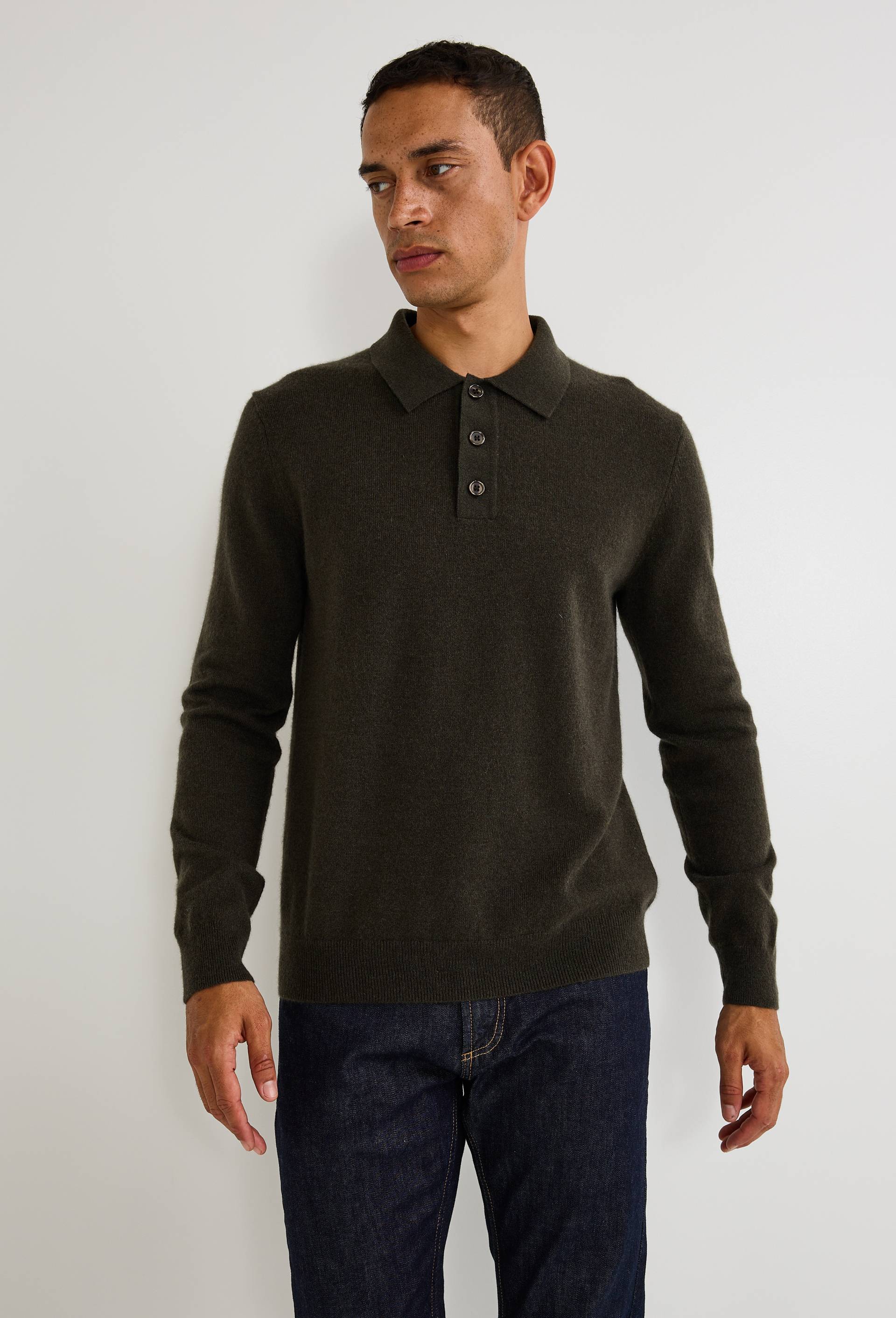 Pull col polo en 100% cachemire, Brun fonc&eacute;, large image number 0
