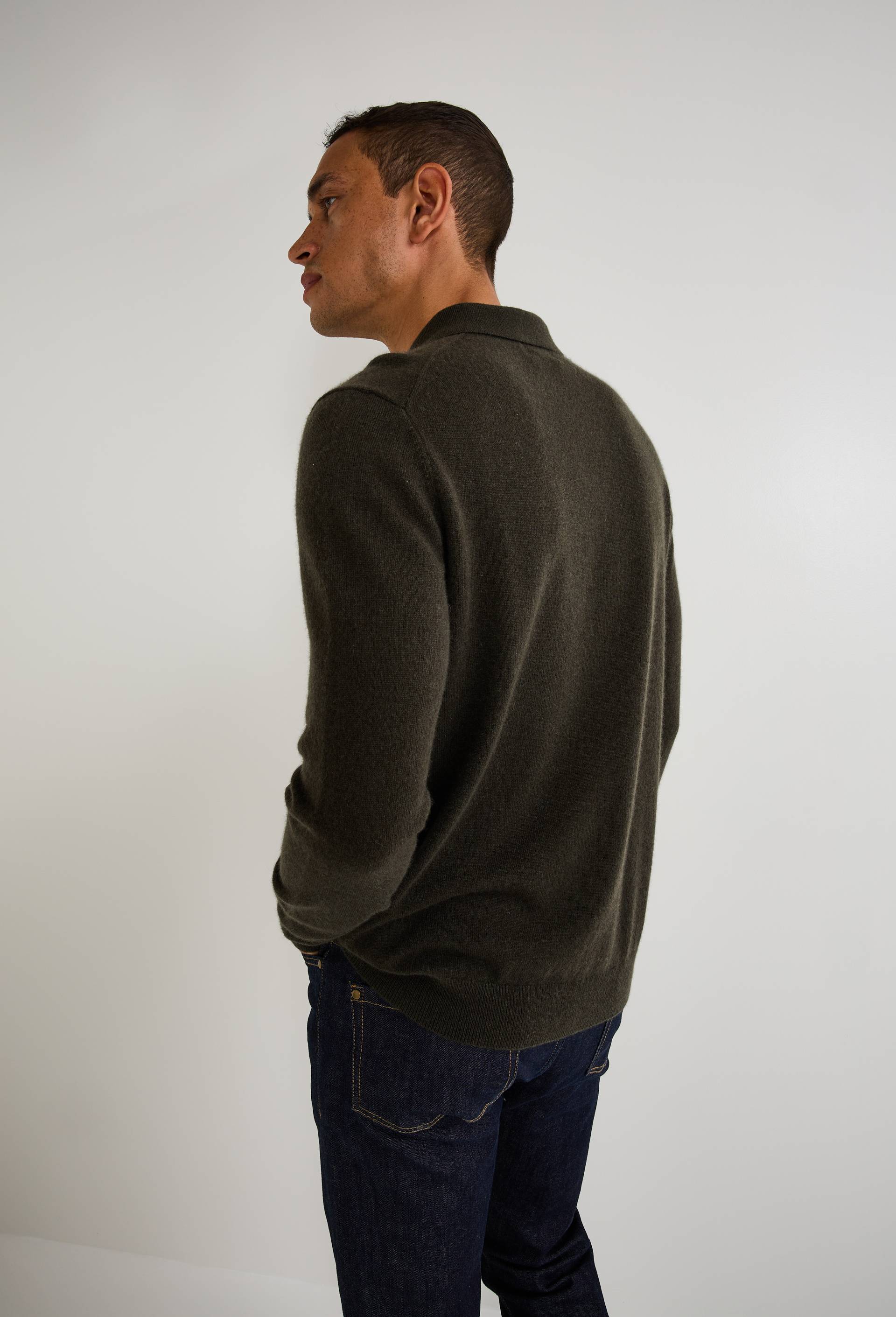Pull col polo en 100% cachemire, Brun fonc&eacute;, large image number 1