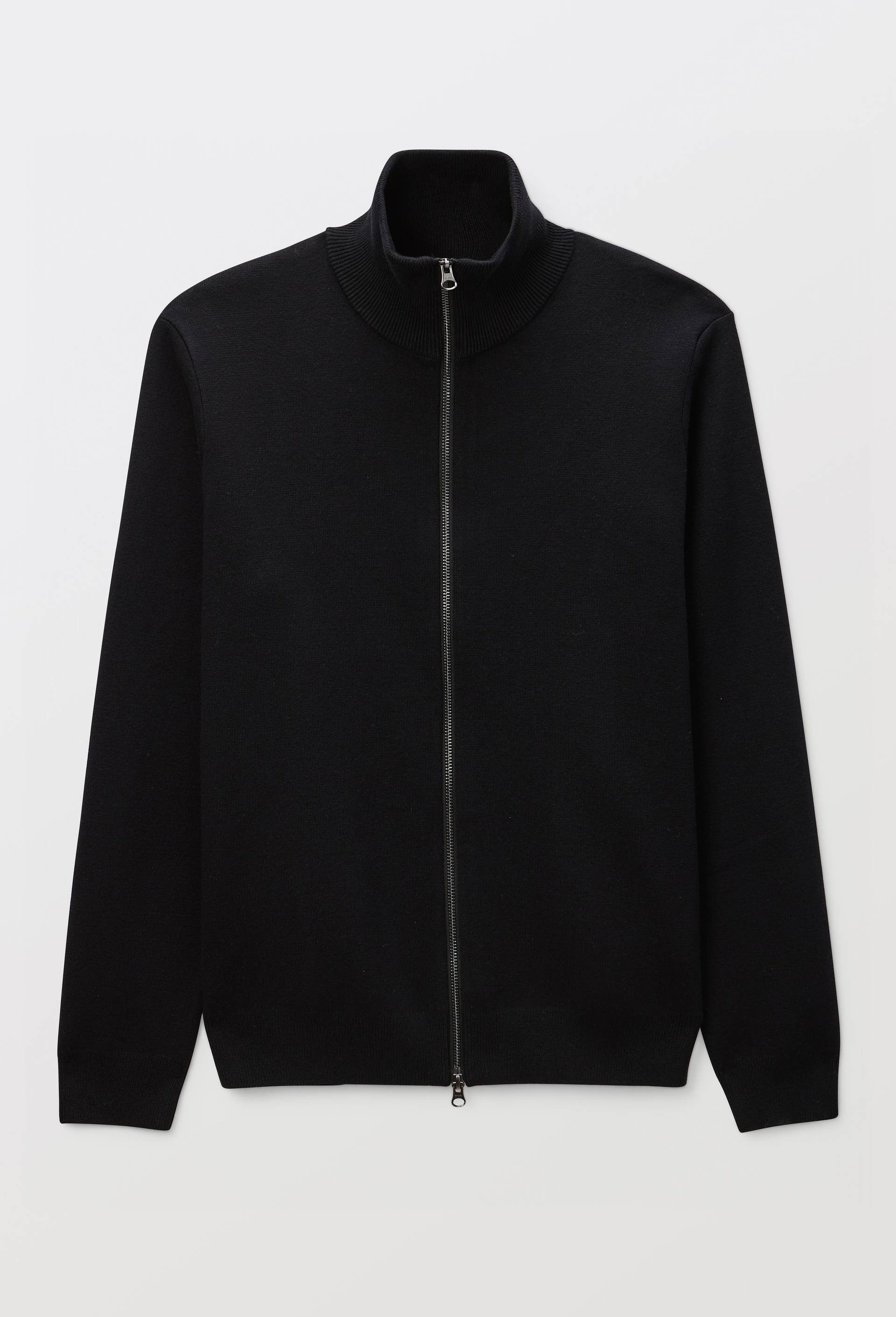 Gilet col montant zipp&eacute; en m&eacute;lange coton et cachemire, Noir, large image number 2