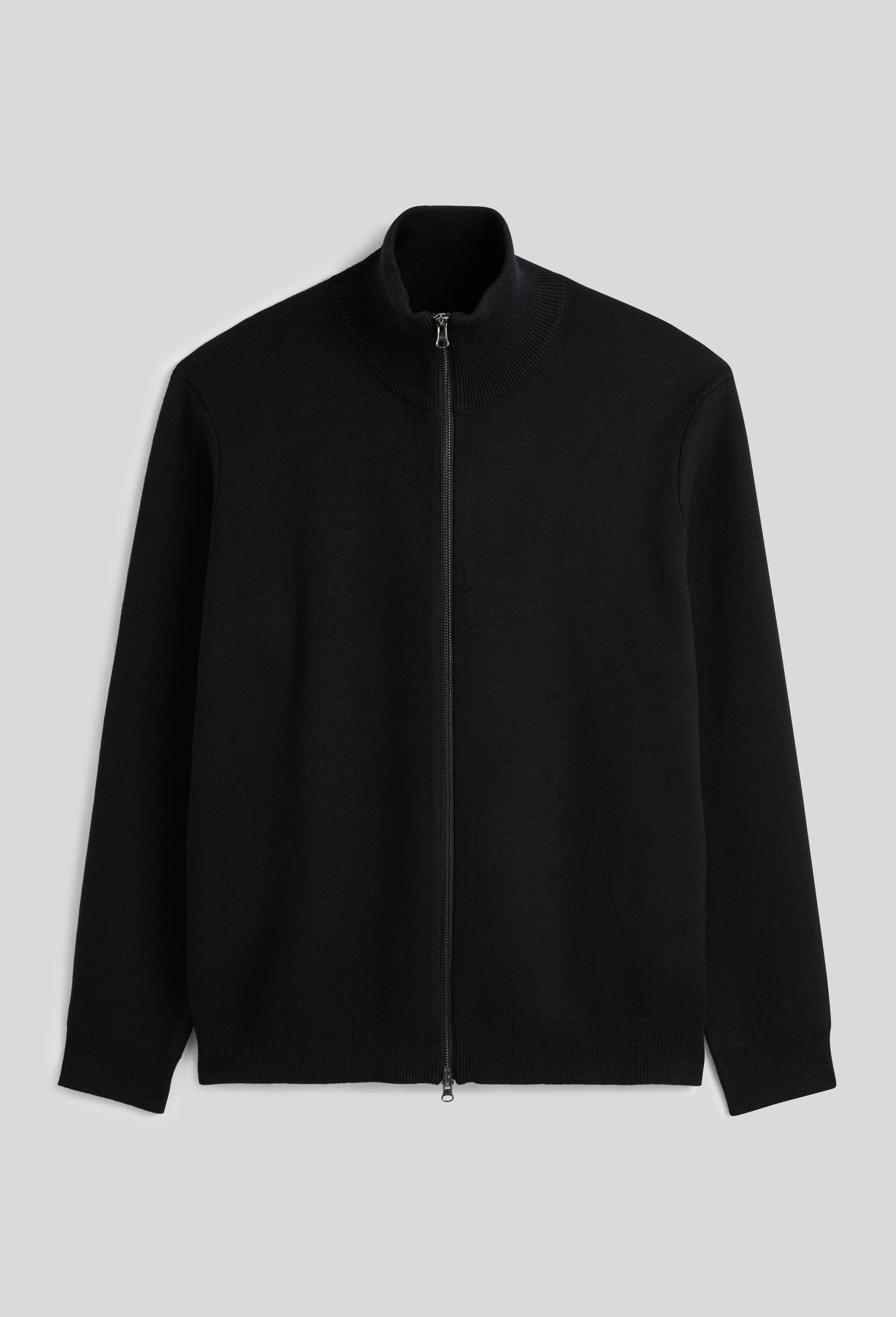 Gilet col montant zipp&eacute; en m&eacute;lange coton et cachemire, Noir, large image number 3