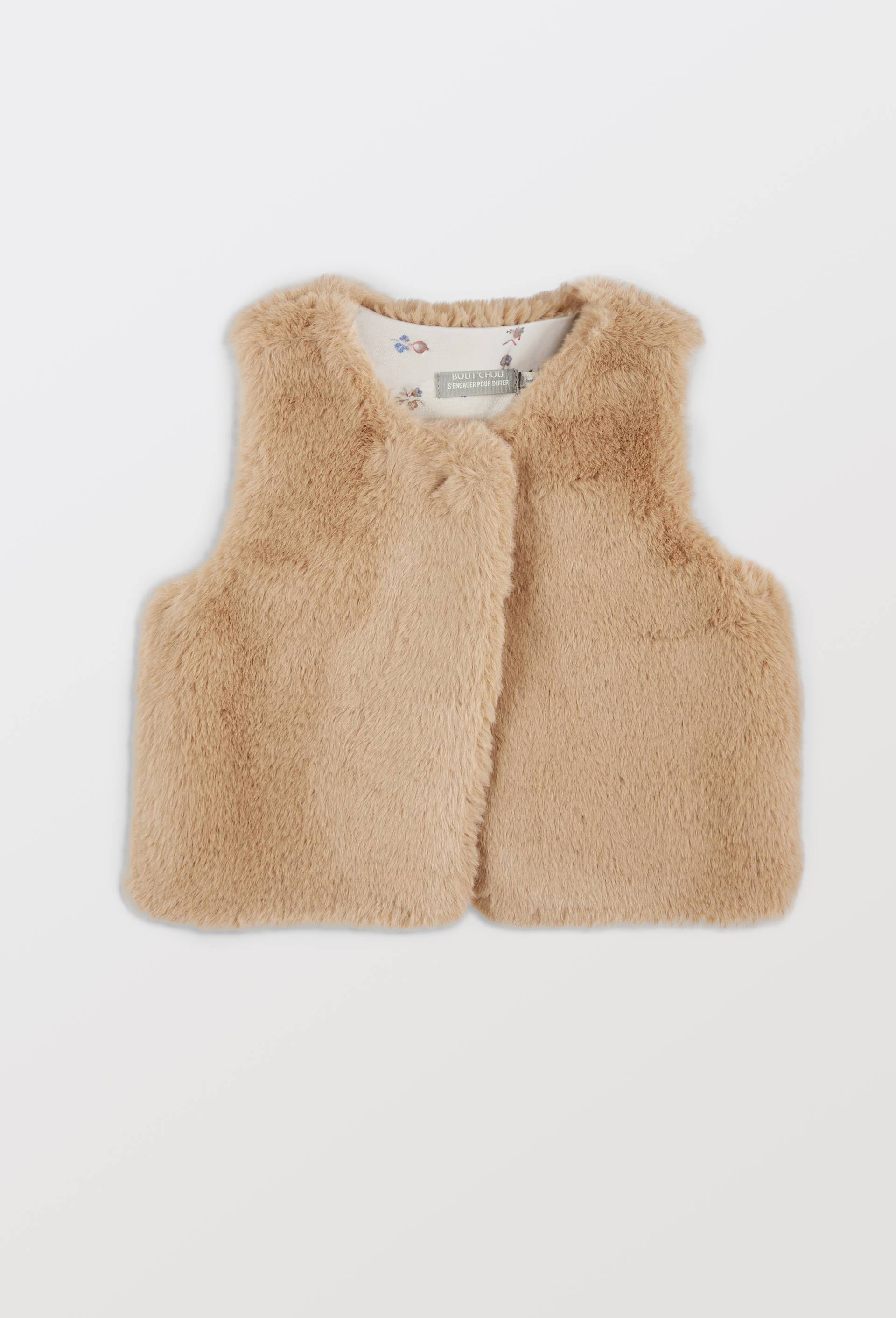 Gilet sans manches uni en fausse fourrure, Brun clair, large image number 0.0