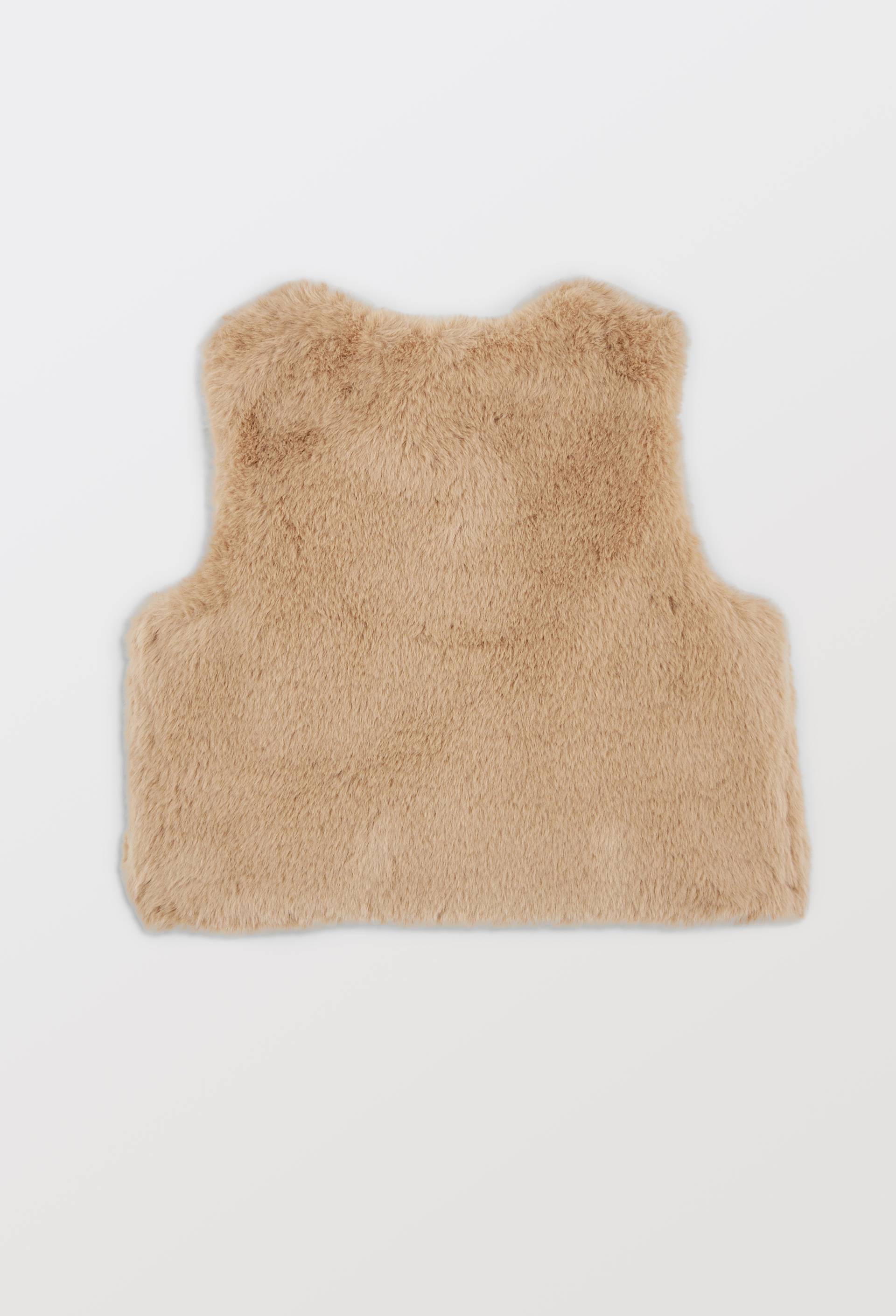 Gilet sans manches uni en fausse fourrure, Brun clair, large image number 1