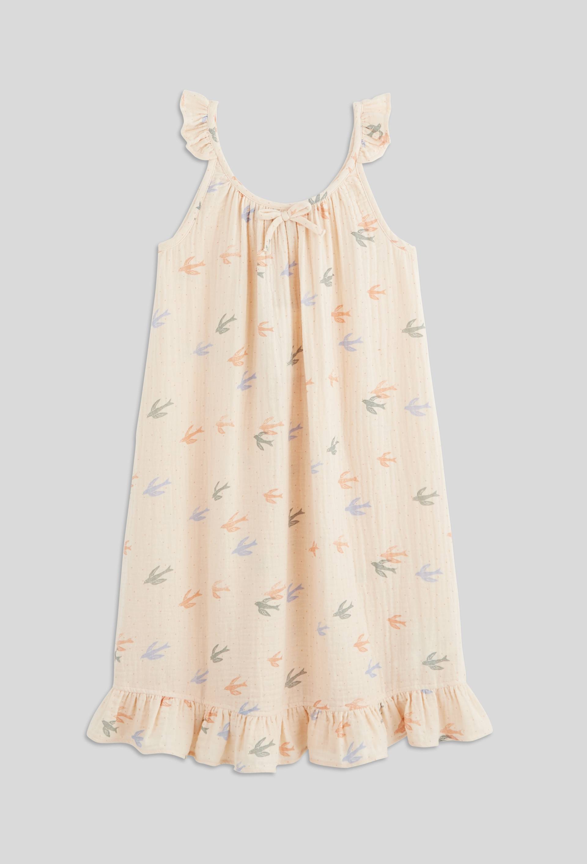 Robe de nuit &agrave; bretelles imprim&eacute;e en coton BIO GOTS, Beige clair, large image number 0
