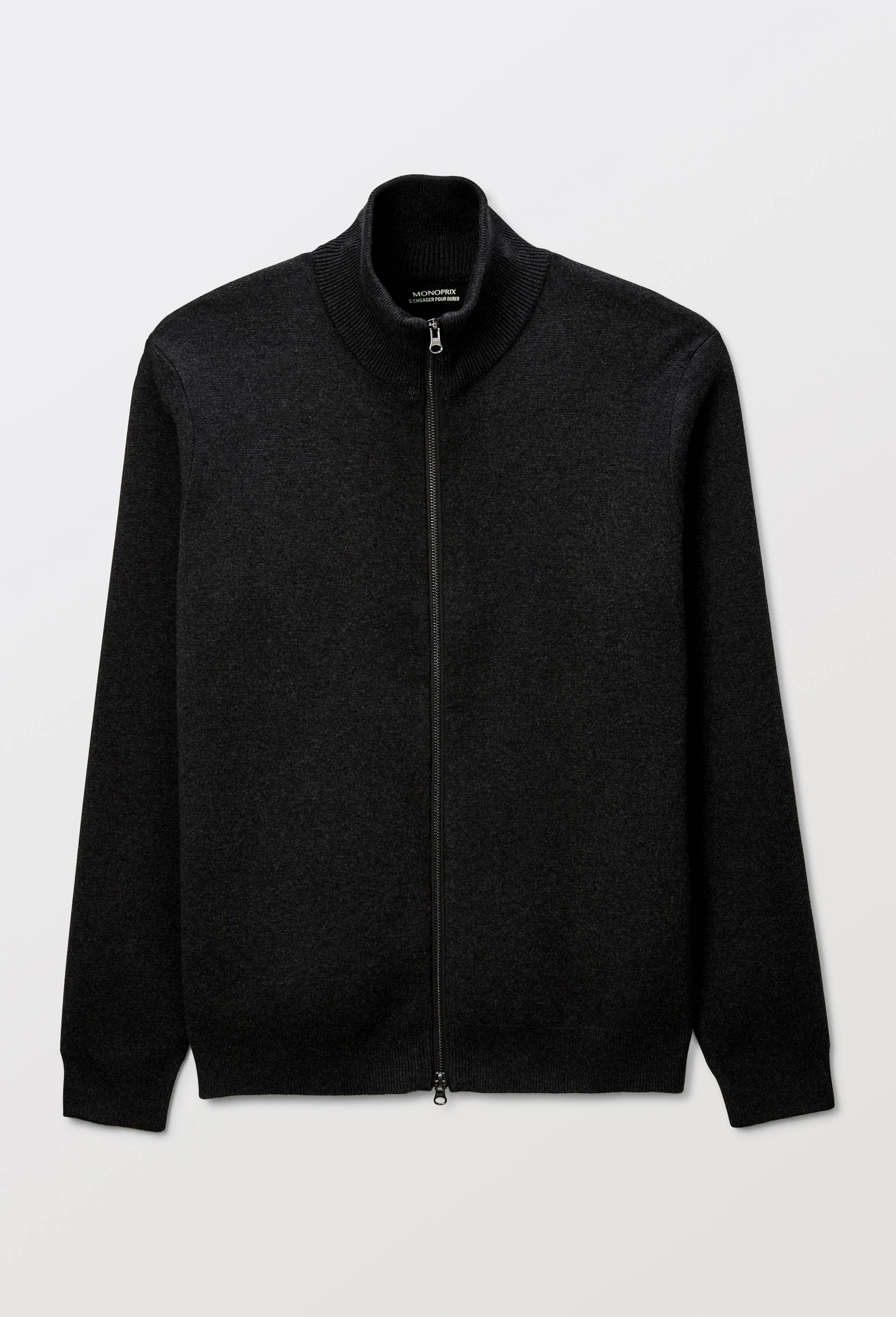 Gilet col montant zipp&eacute; en m&eacute;lange coton et cachemire, Gris fonc&eacute;, large image number 3