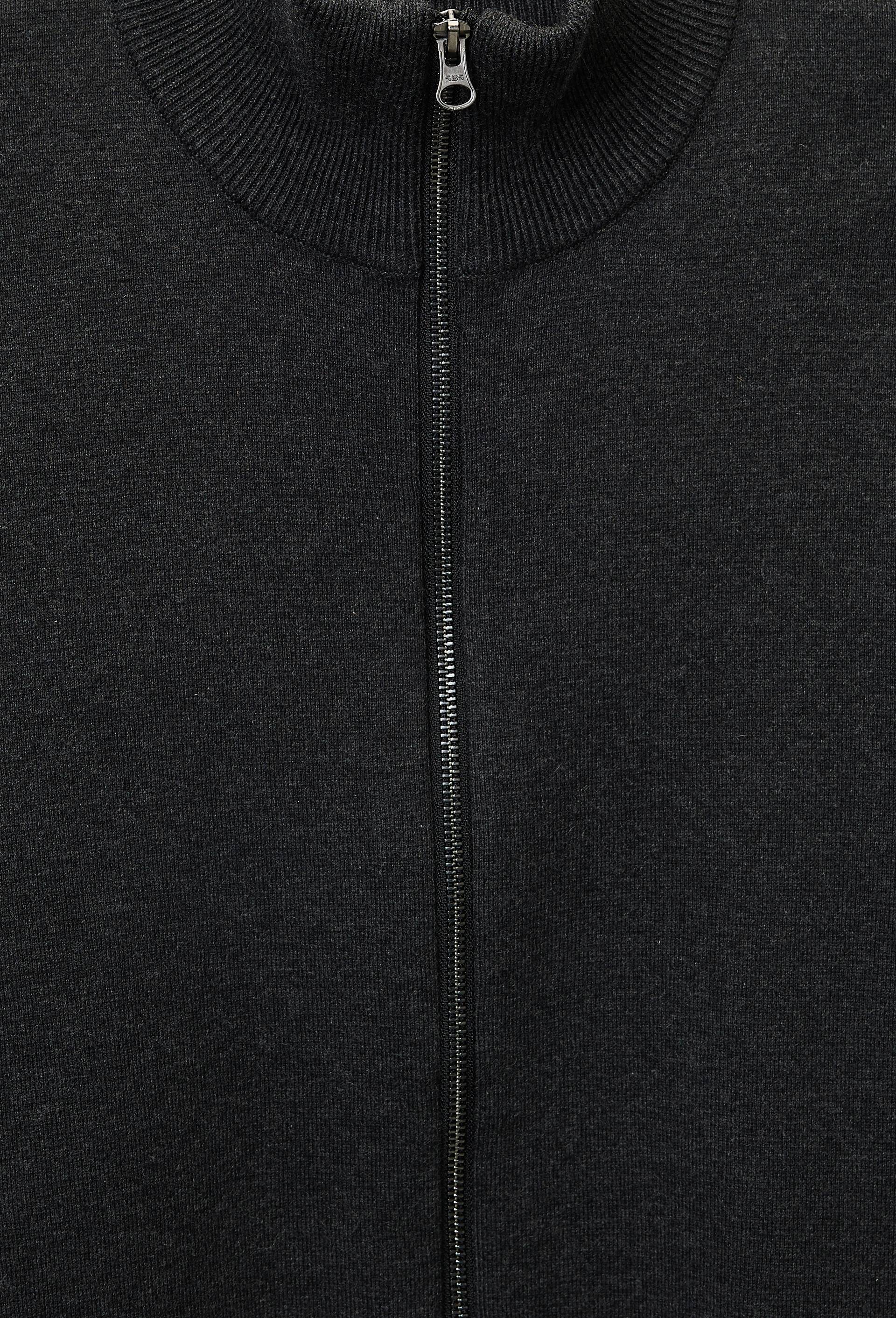 Gilet col montant zipp&eacute; en m&eacute;lange coton et cachemire, Gris fonc&eacute;, large image number 5
