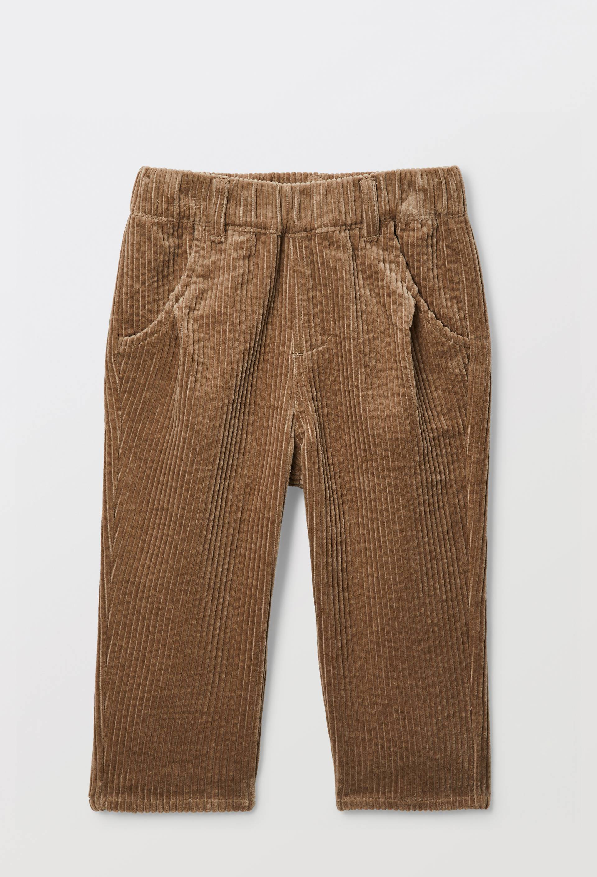 Pantalon taille &eacute;lastique uni en gros velours en coton BIO GOTS, Brun clair, large image number 1.0