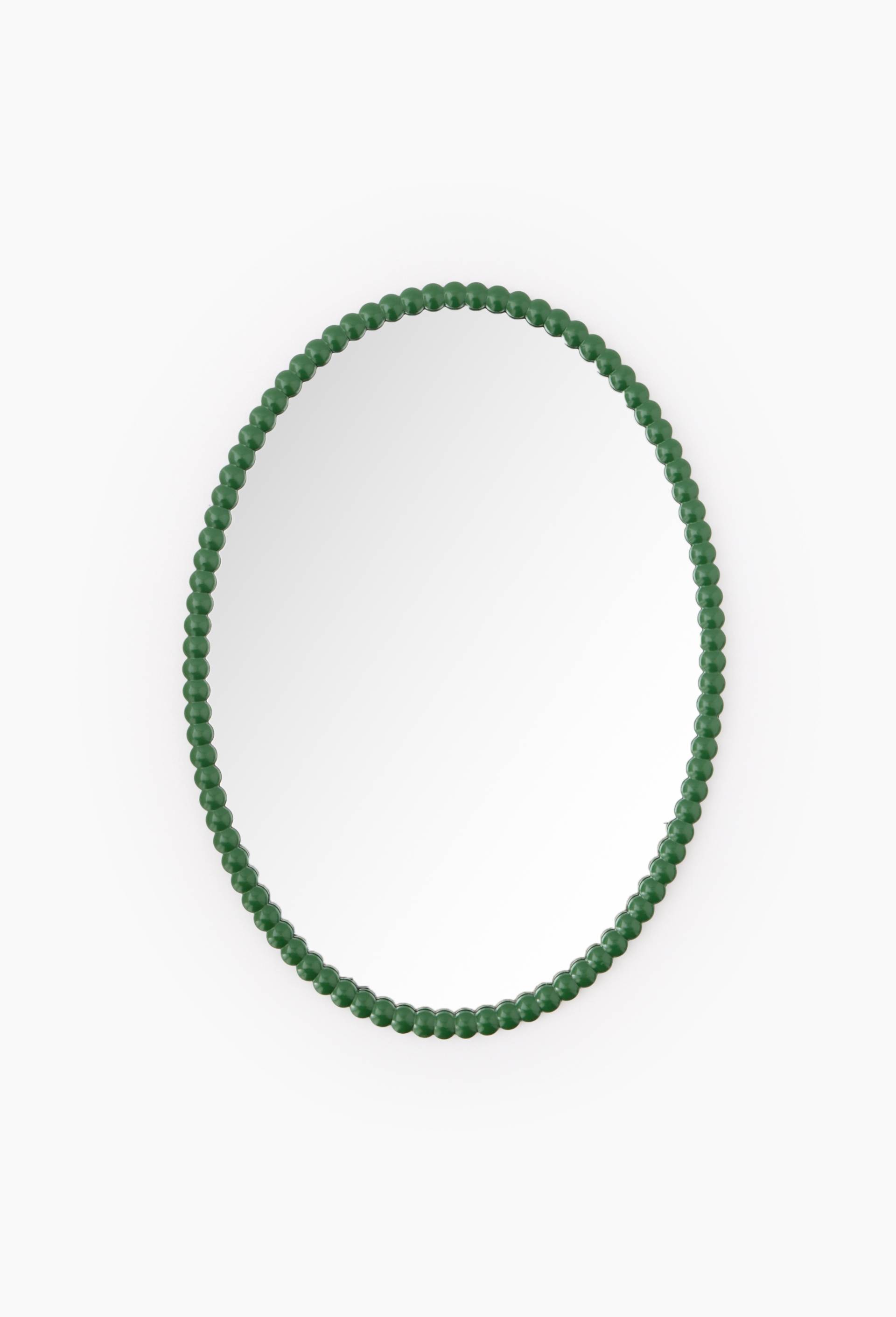 Miroir ovale avec boules, H70x50cm, en bois, Vert, swatch image