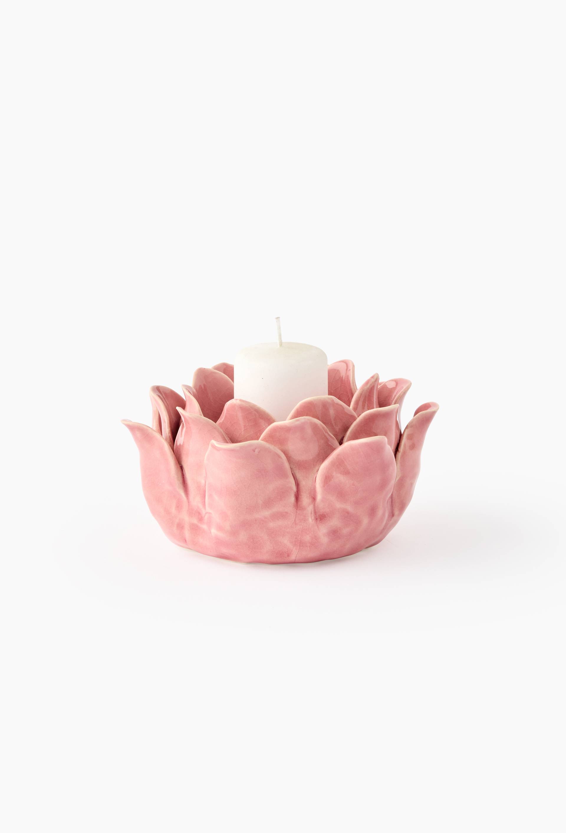 Photophore barbotine lotus, 13,3X13,3X6,8cm, en gres, Rose, large image number 0