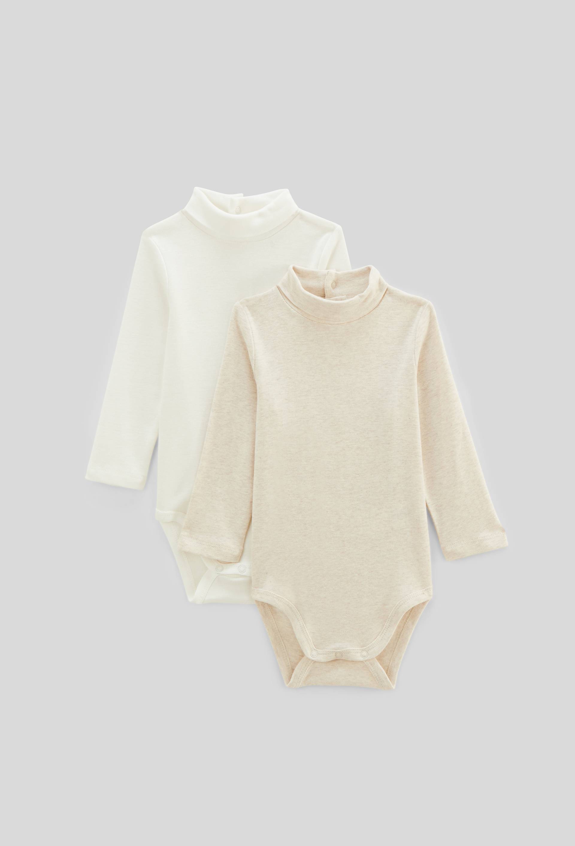Lot de 2 bodies &agrave; col roul&eacute; uni en coton BIO GOTS, Beige, large image number 0