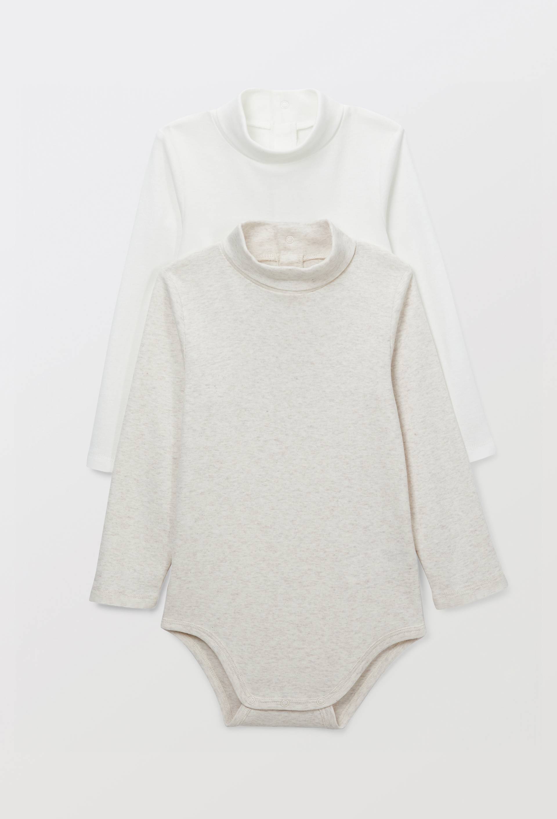 Lot de 2 bodies &agrave; col roul&eacute; uni en coton BIO GOTS, Beige, large image number 0