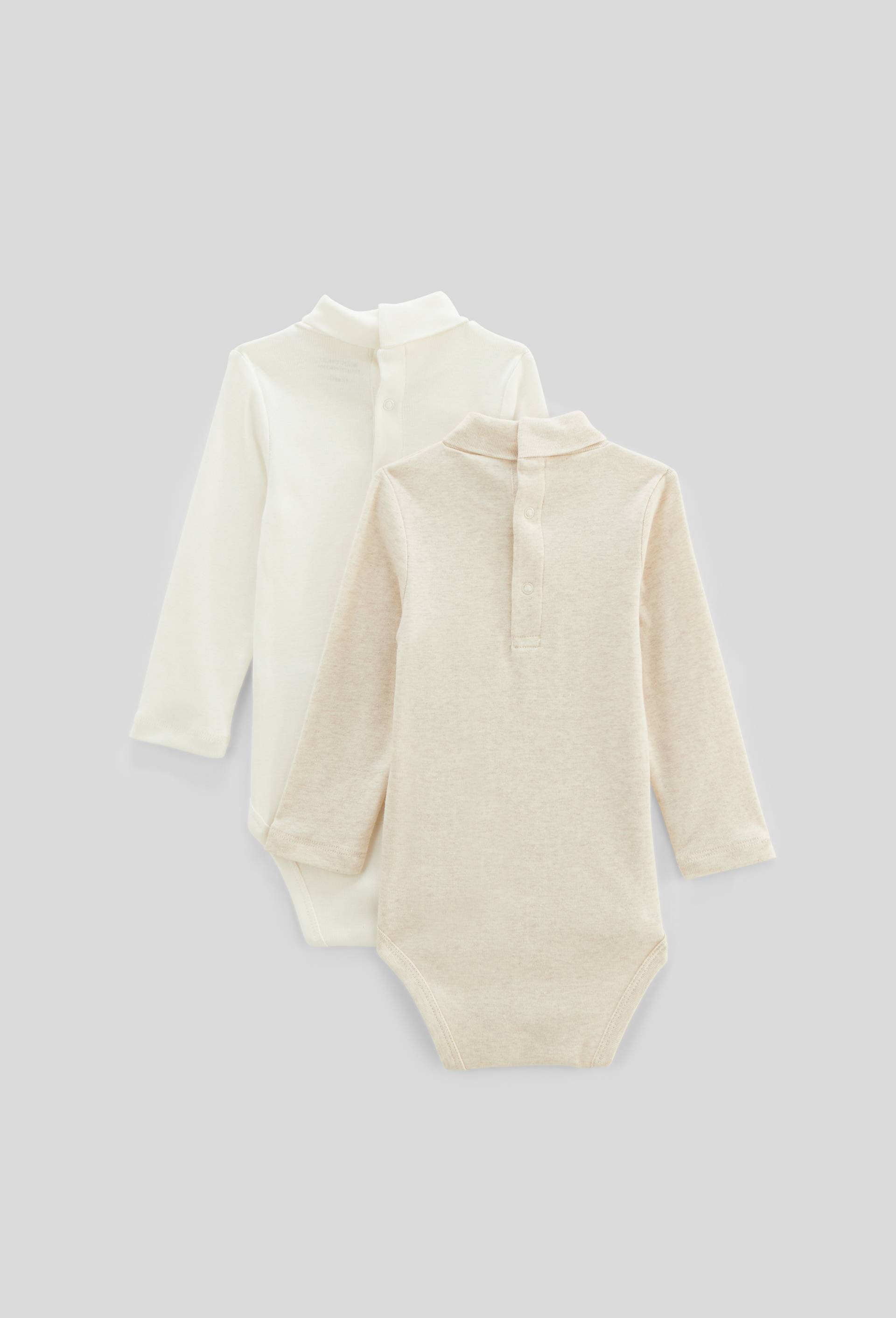Lot de 2 bodies &agrave; col roul&eacute; uni en coton BIO GOTS, Beige, large image number 1