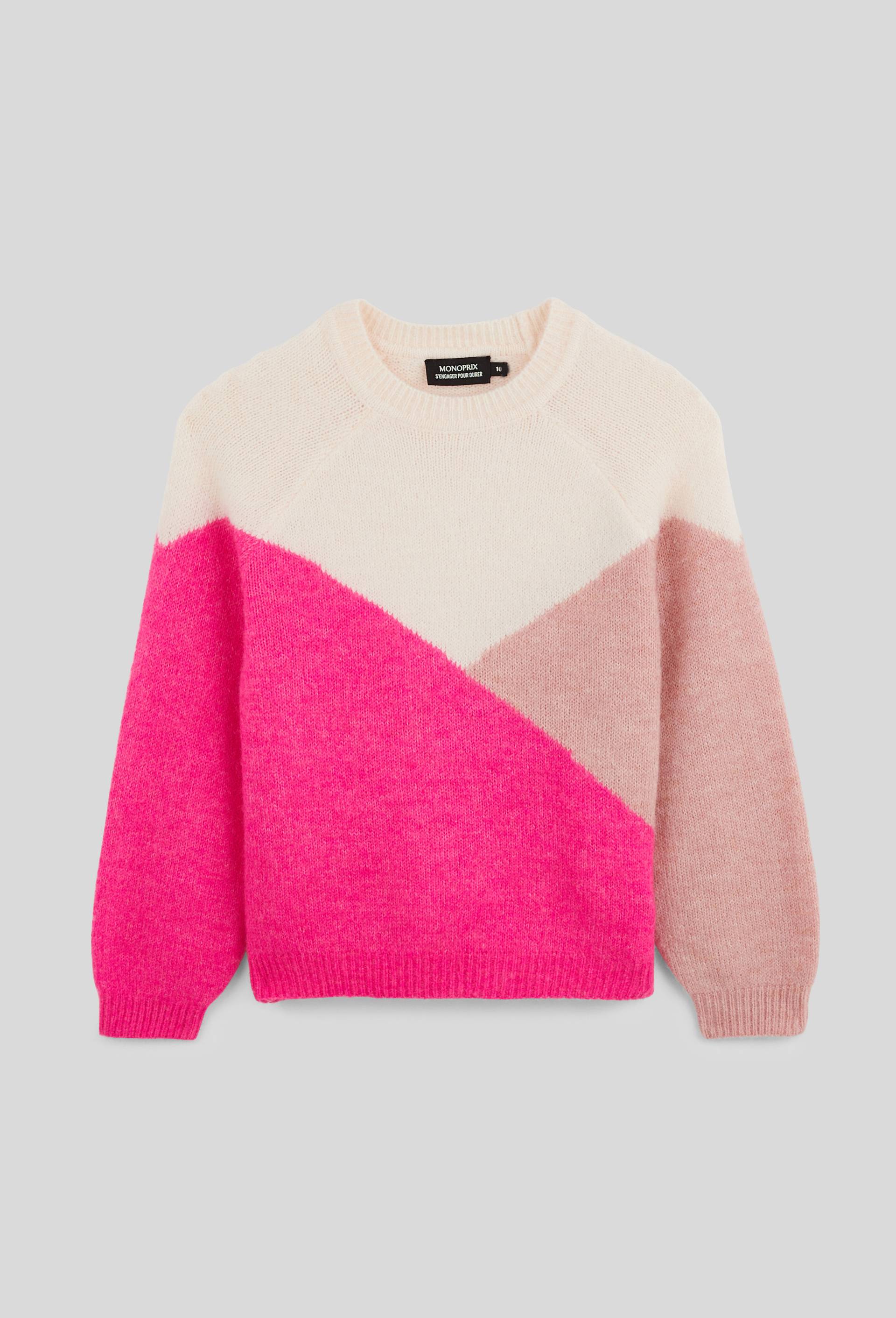 Pull colorblock contenant de la laine, Rose, large image number 1