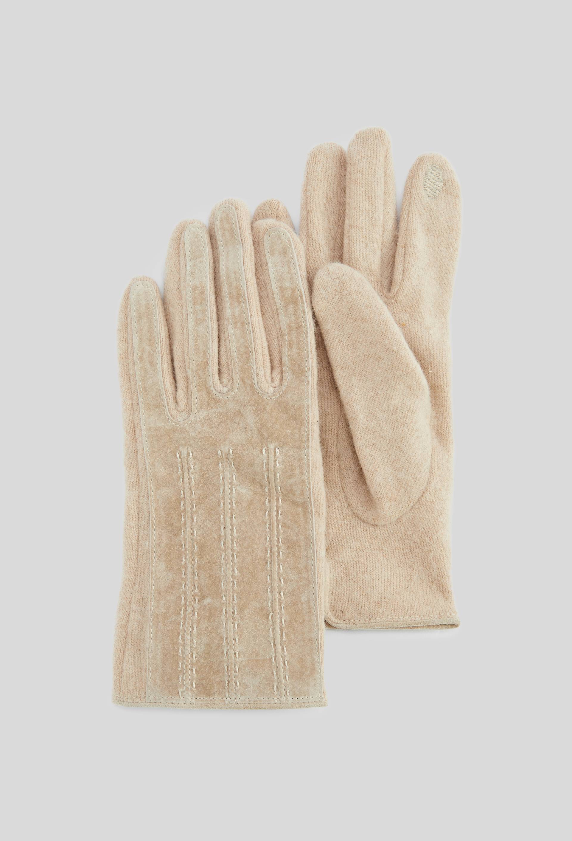 Gants tactiles bi-matière en cuir et laine
