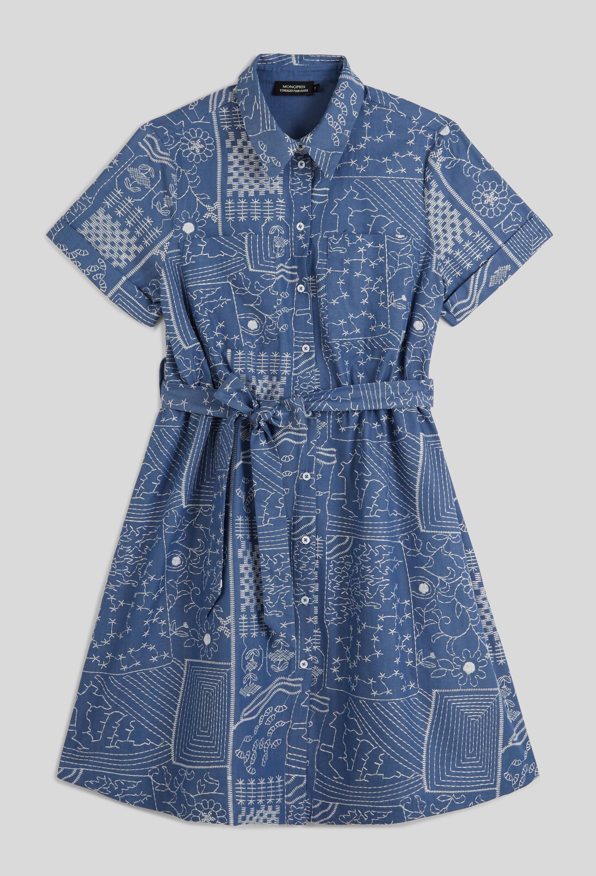 Robe cintr&eacute;e brod&eacute;e, Bleu, large image number 2