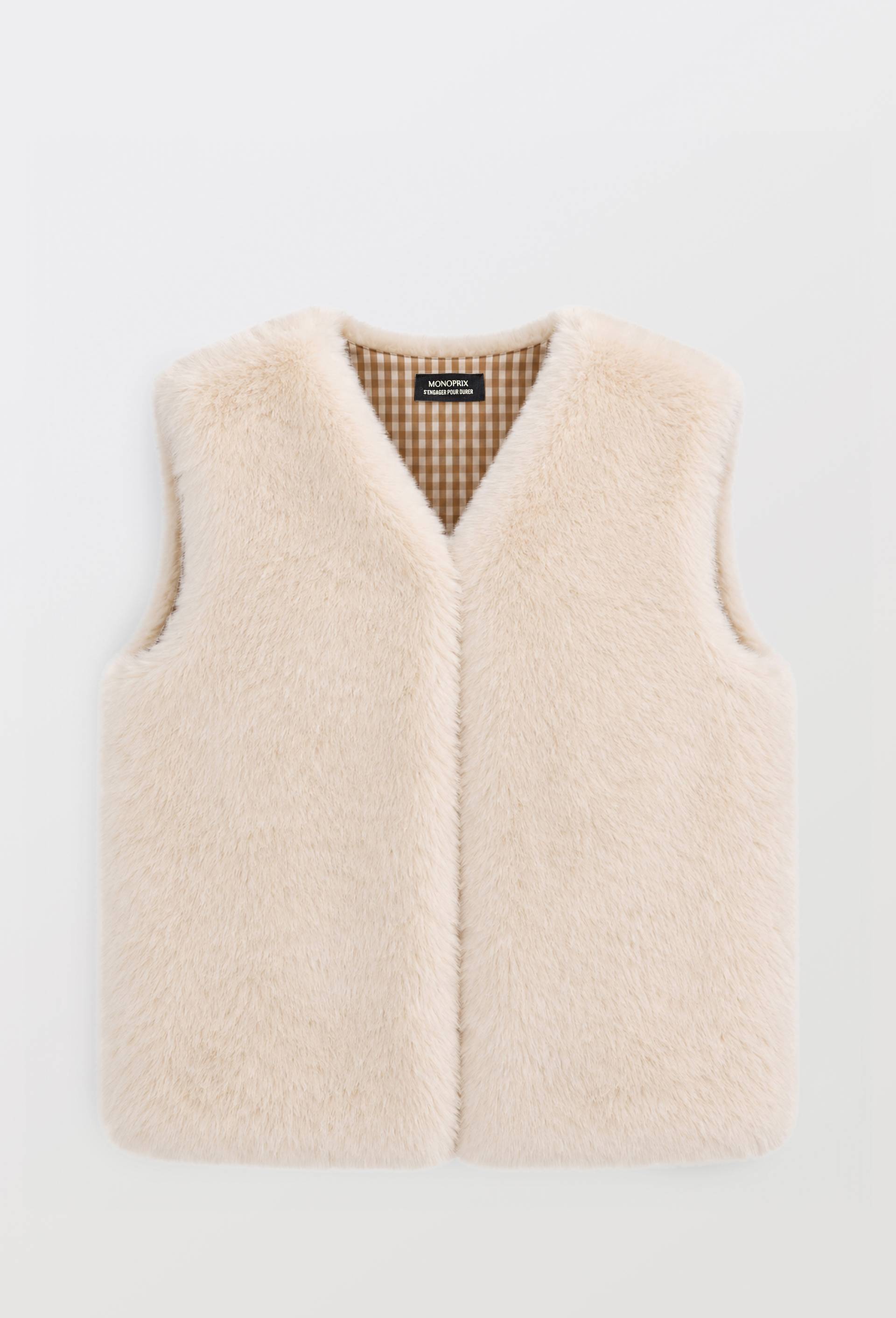 Cardigan sans manches fausse fourrure, Ecru, large image number 2