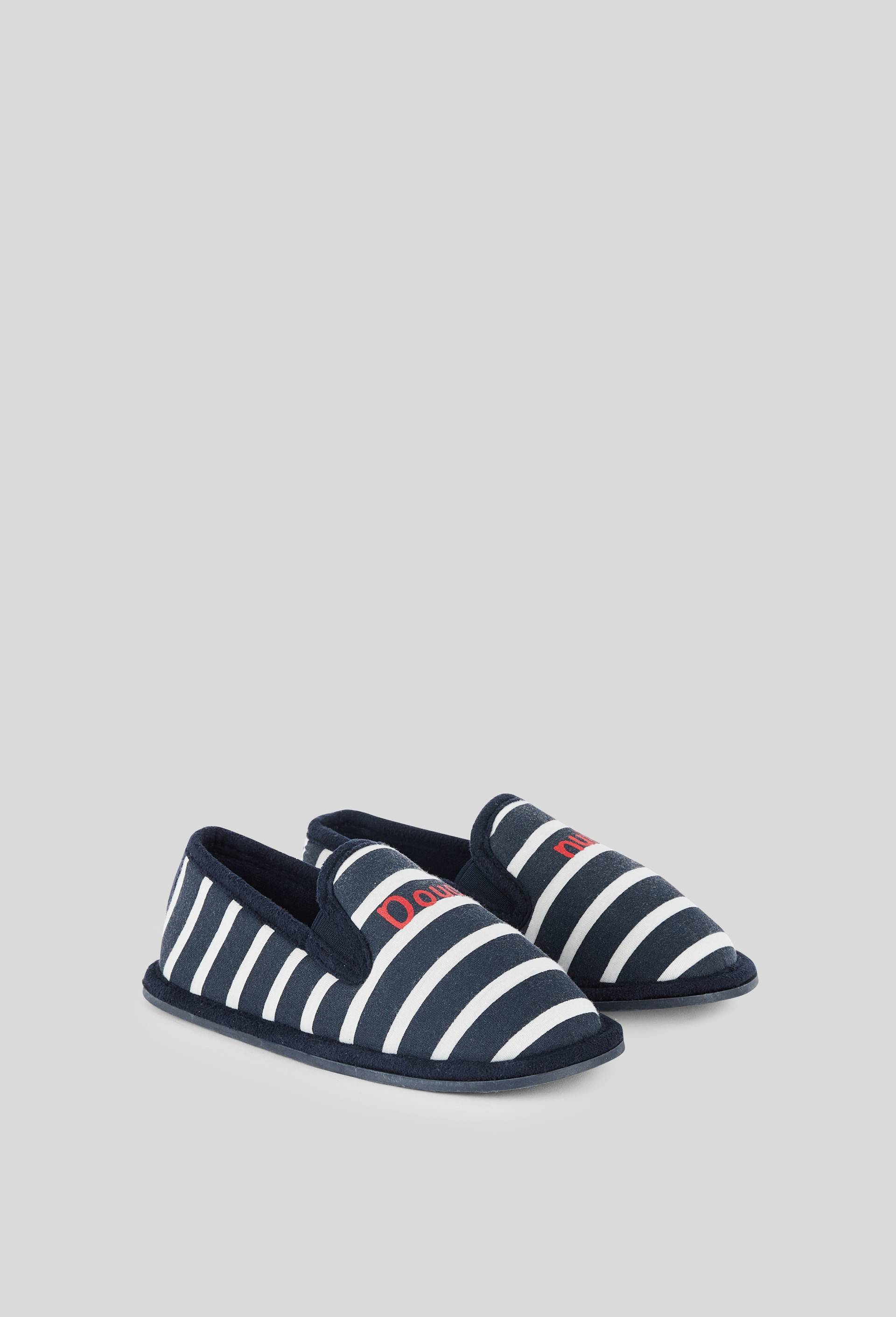 Chaussons mocassins ray&eacute;s, Bleu fonc&eacute;, large image number 1
