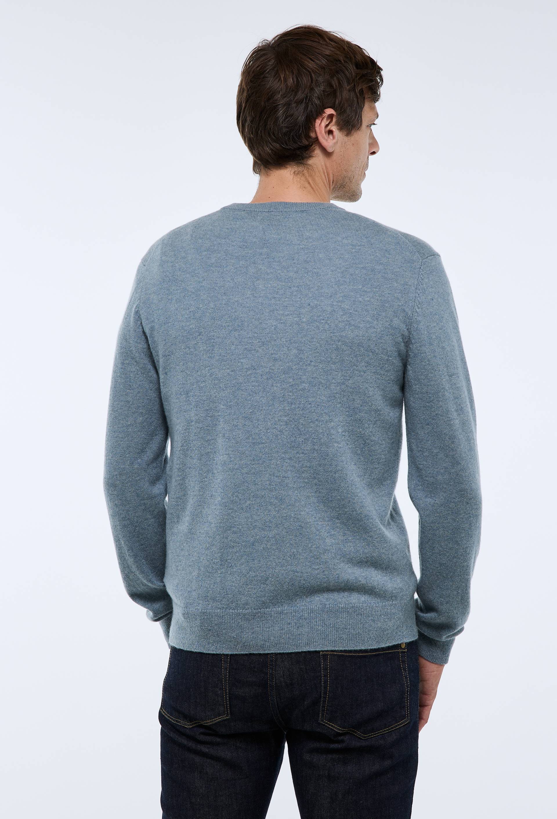 Pull col V en m&eacute;lange laine et cachemire, Bleu, large image number 1