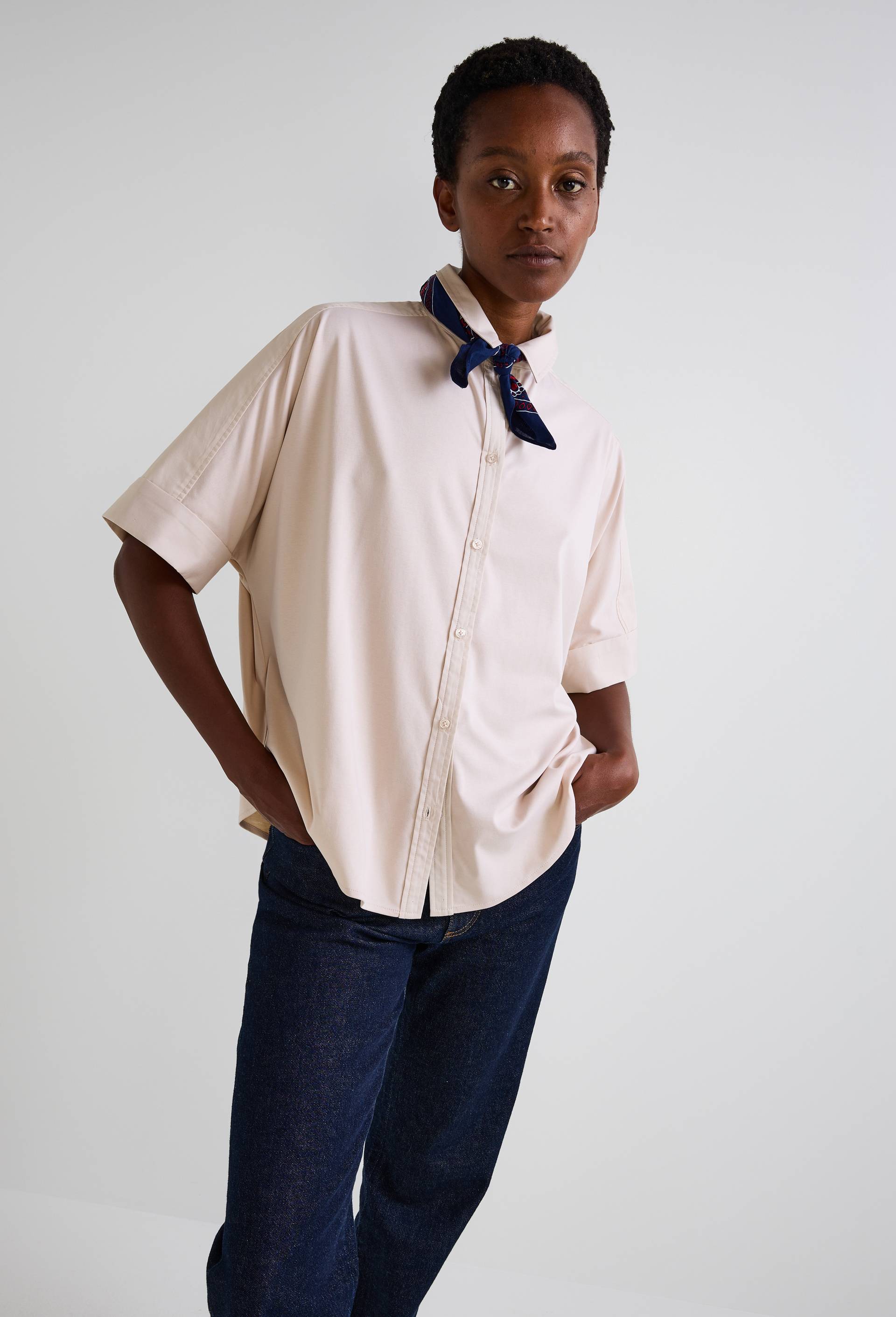 Chemise bi-mati&egrave;re en coton BIO, Beige clair, large image number 0