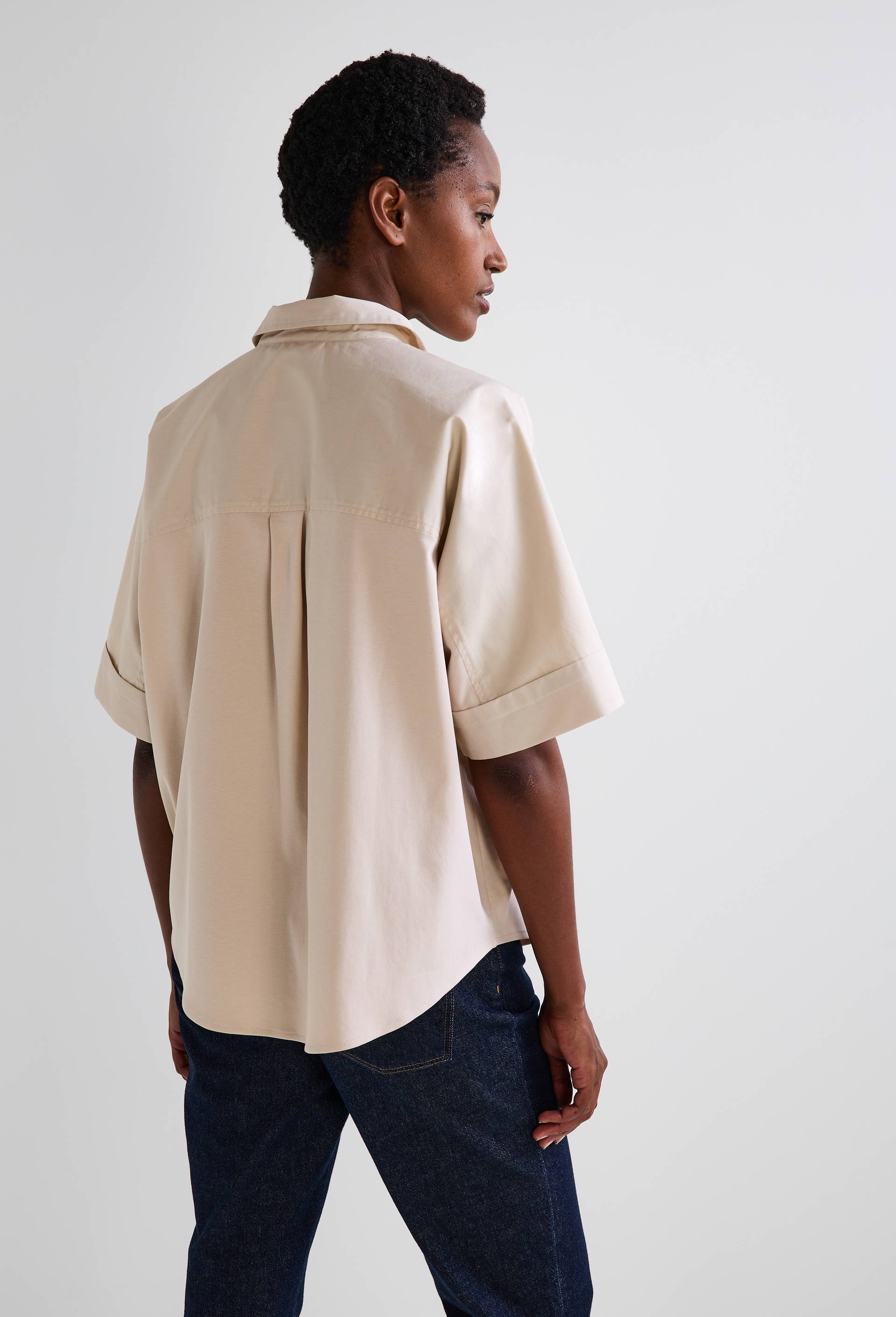 Chemise bi-mati&egrave;re en coton BIO, Beige clair, large image number 1