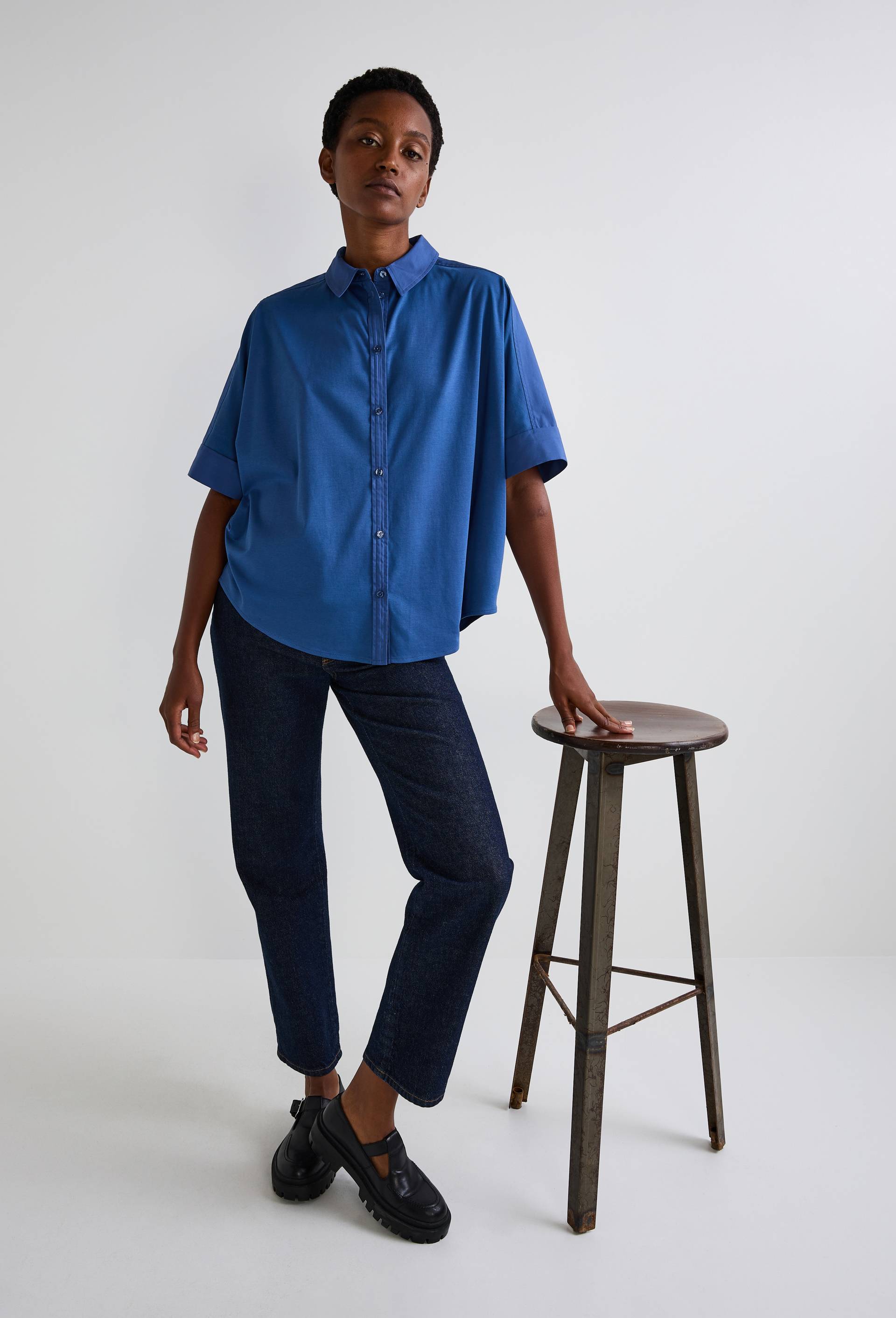 Chemise bi-mati&egrave;re en coton BIO, Bleu, large image number 0