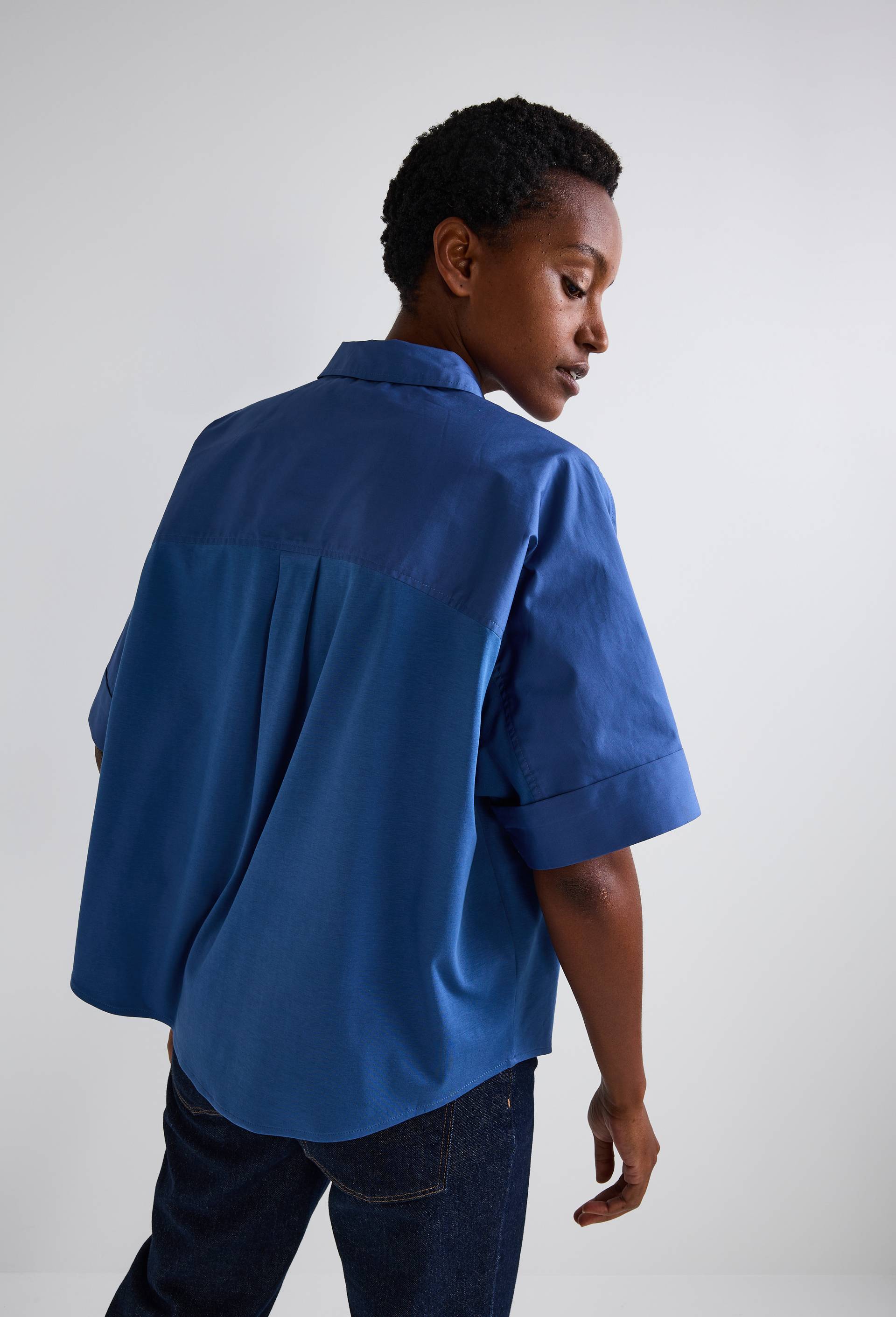 Chemise bi-mati&egrave;re en coton BIO, Bleu, large image number 1