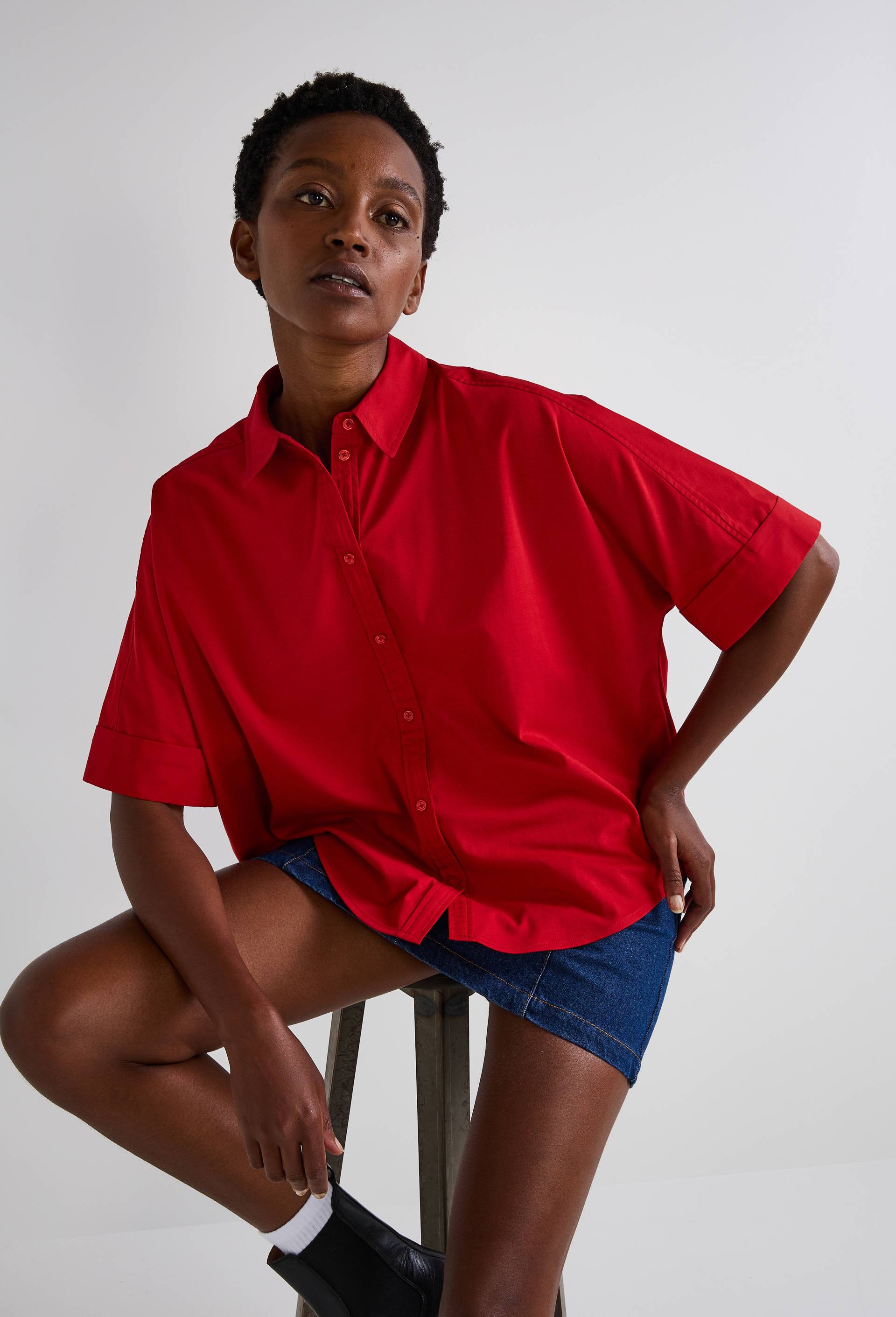 Chemise bi-mati&egrave;re en coton BIO, Rouge, large image number 0