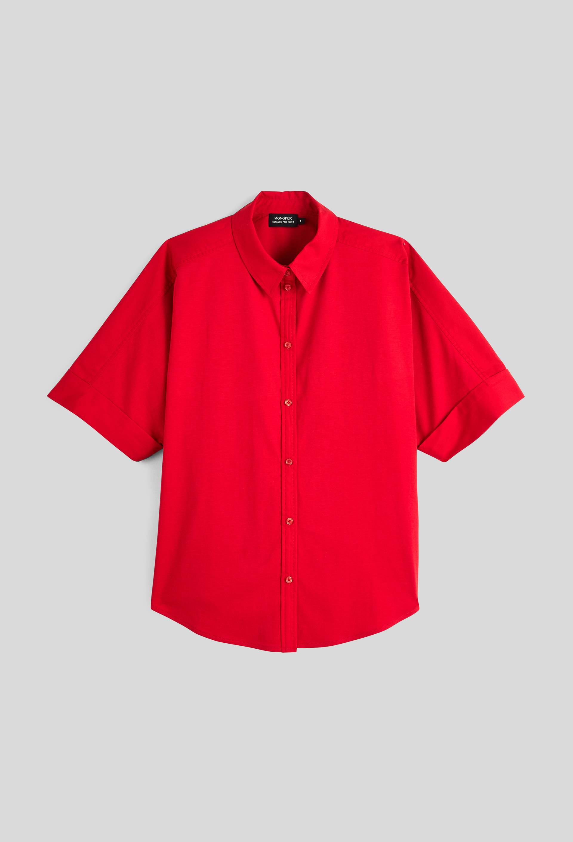 Chemise bi-mati&egrave;re en coton BIO, Rouge, large image number 2