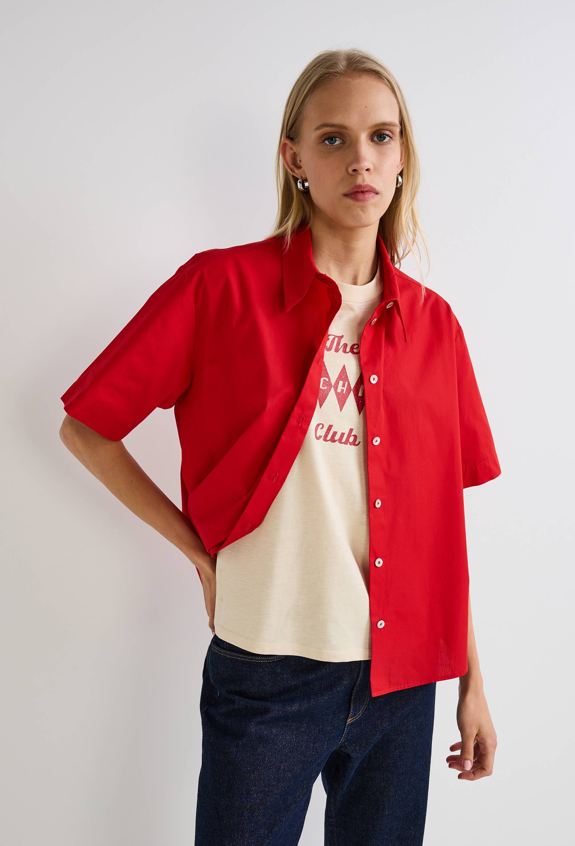 Chemise manches courtes en coton, Rouge, large image number 1