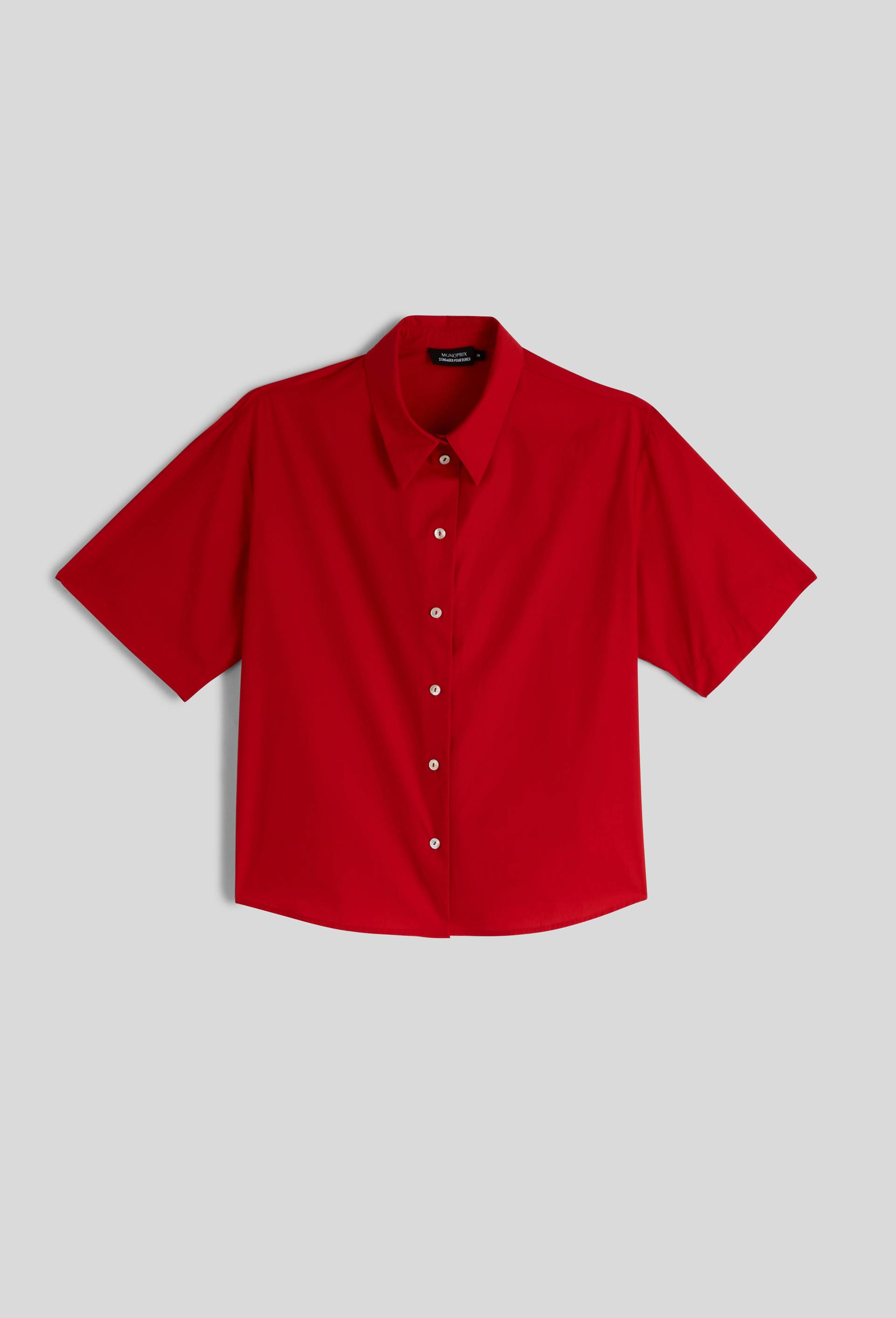Chemise manches courtes en coton, Rouge, large image number 3