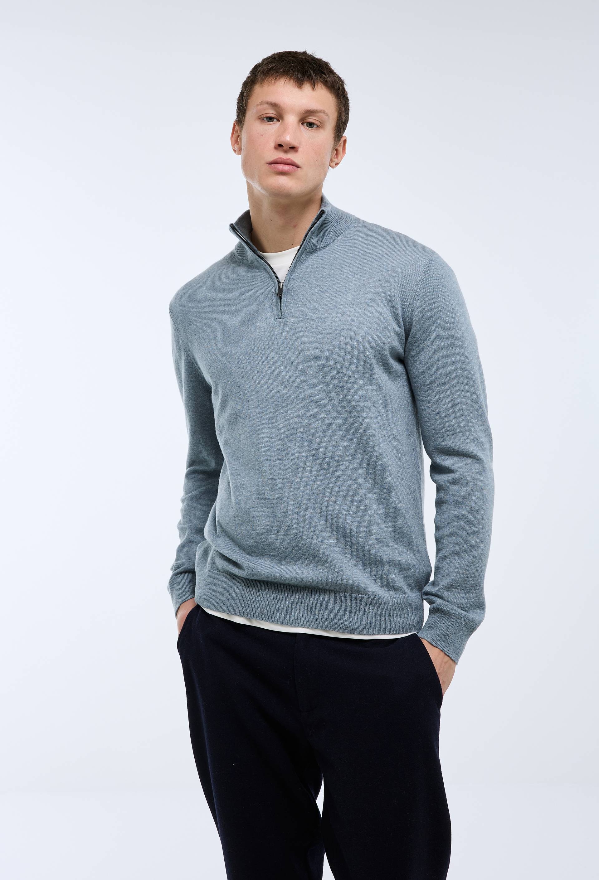Pull col camionneur en m&eacute;lange laine et cachemire, Bleu, swatch image