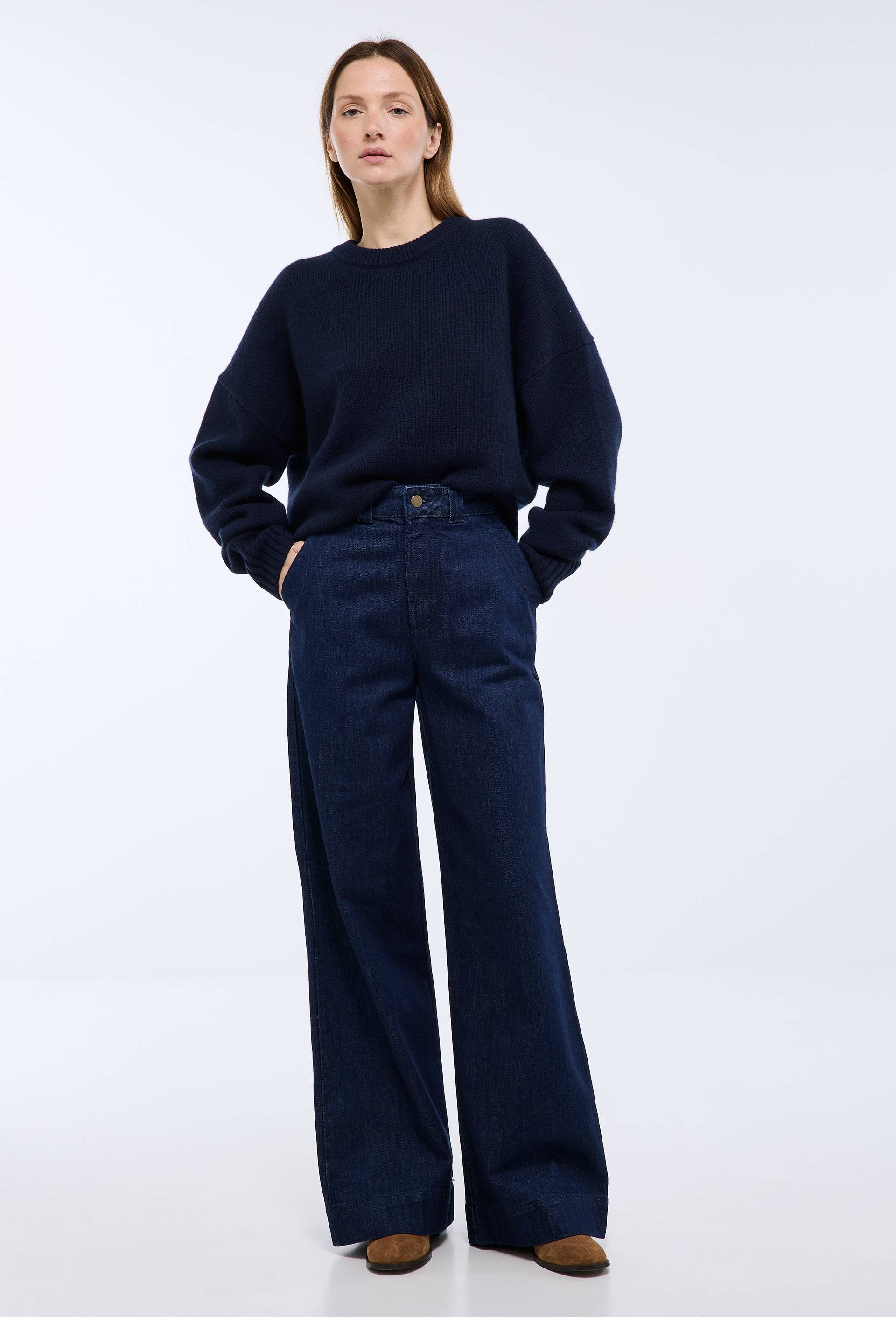 Jean large taille haute, Bleu fonc&eacute;, large image number 0.0