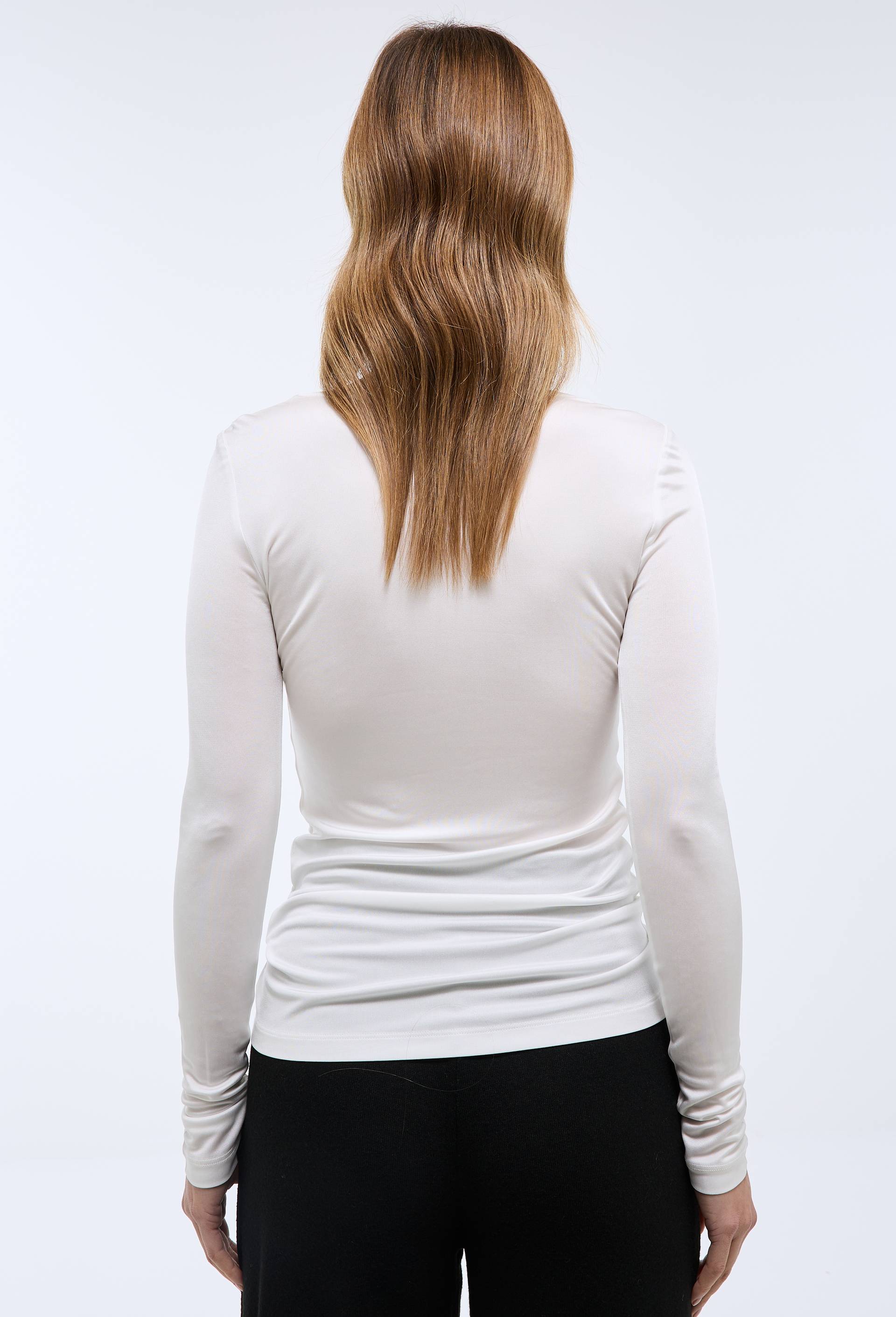 T-shirt manches longues en viscose et soie, Ecru, large image number 1