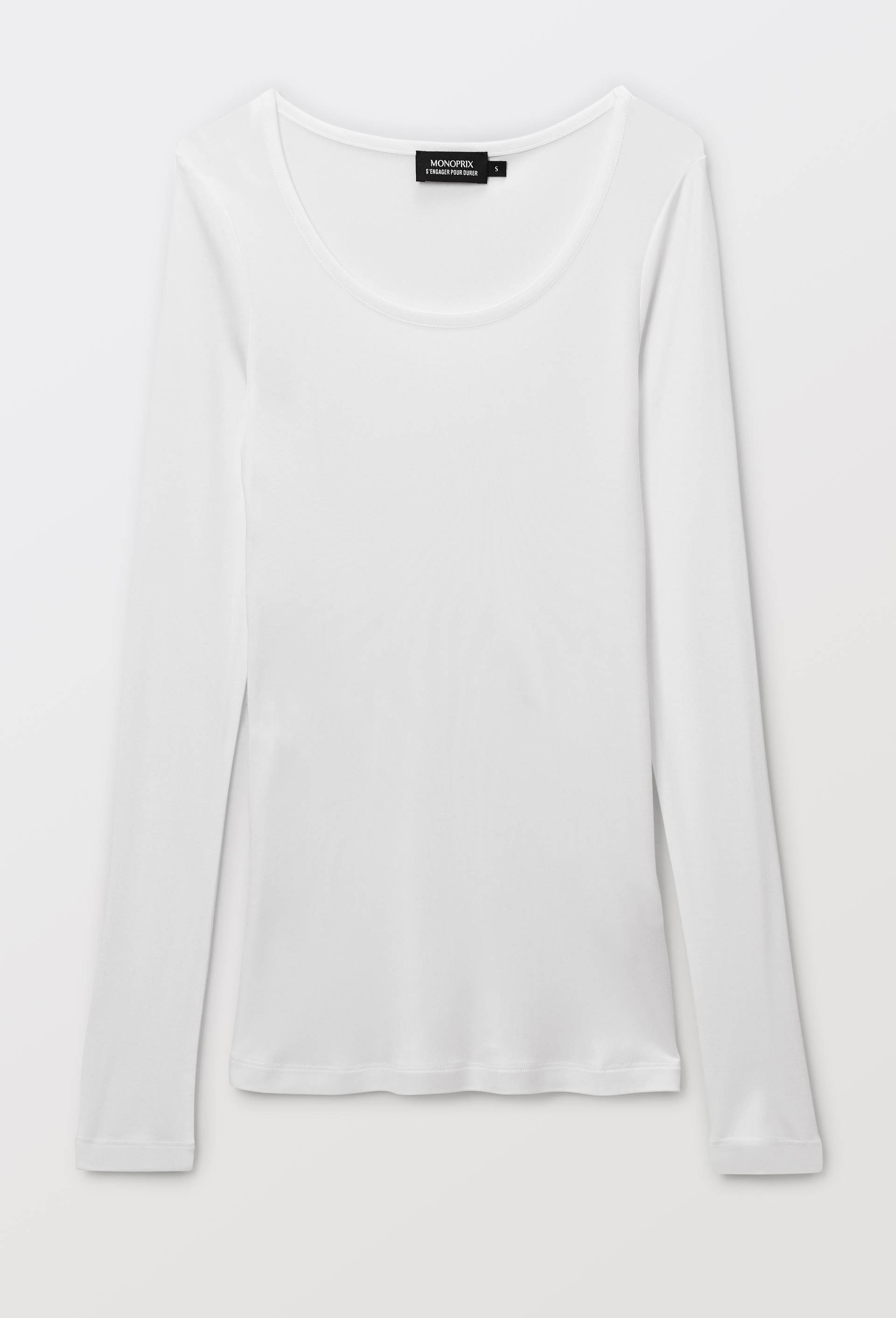 T-shirt manches longues en viscose et soie, Ecru, large image number 2