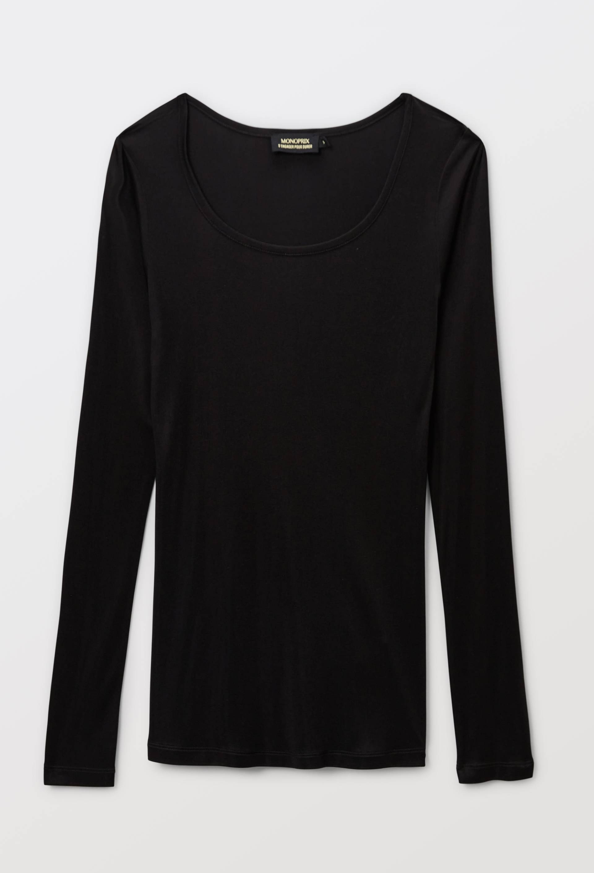 T-shirt manches longues en viscose et soie, Noir, large image number 2