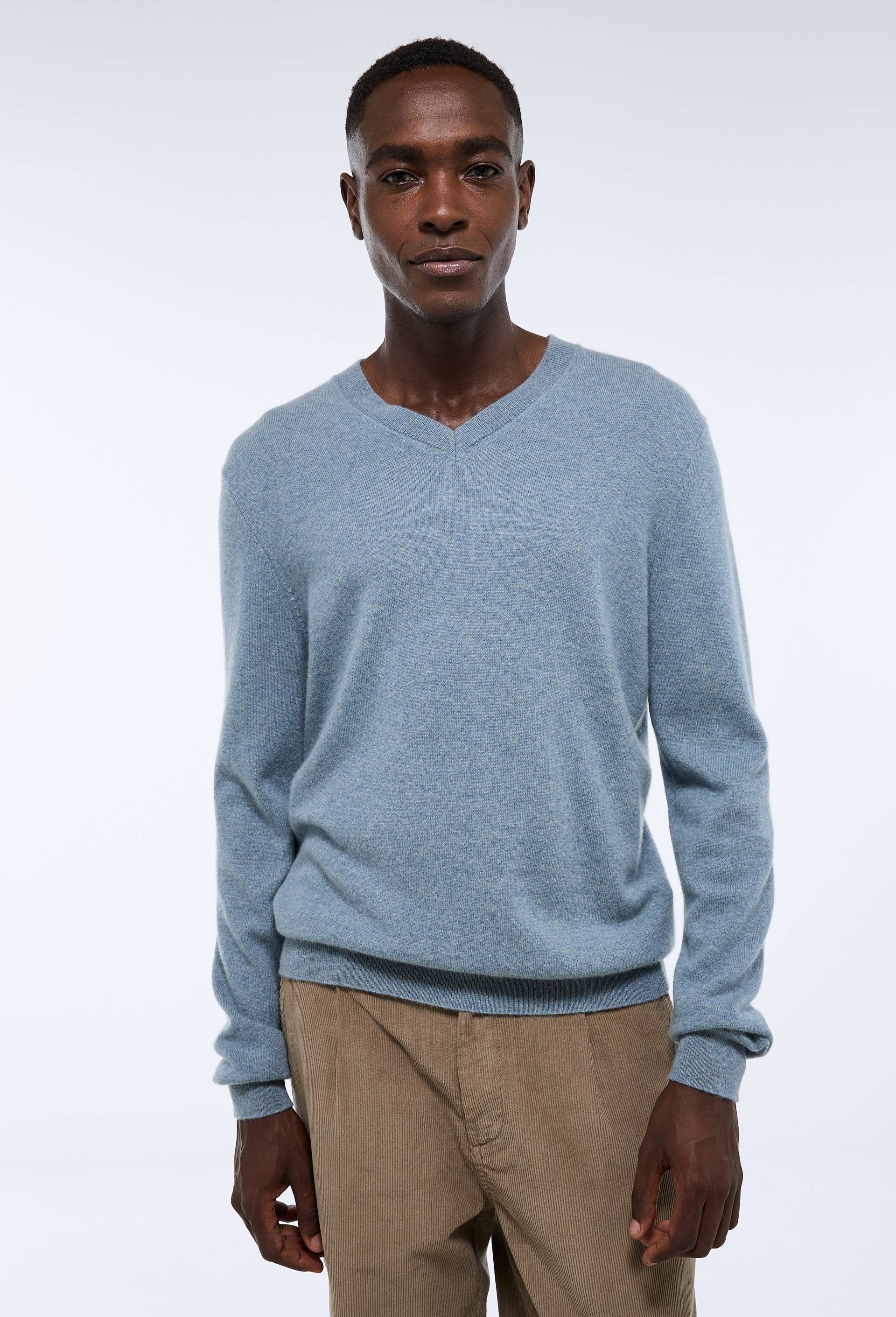 Pull col V en 100% cachemire, Bleu, large image number 0