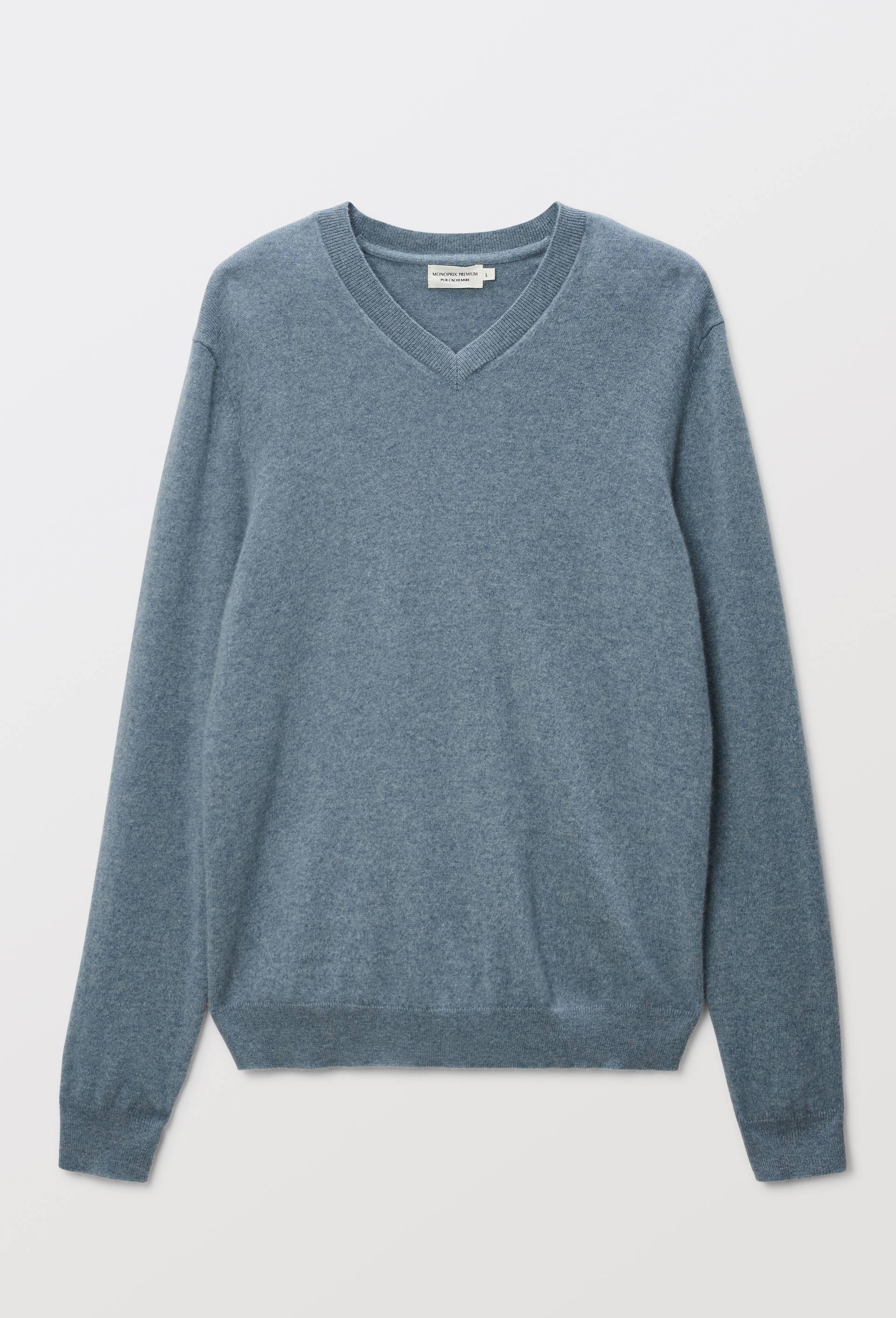 Pull col V en 100% cachemire, Bleu, large image number 2.0