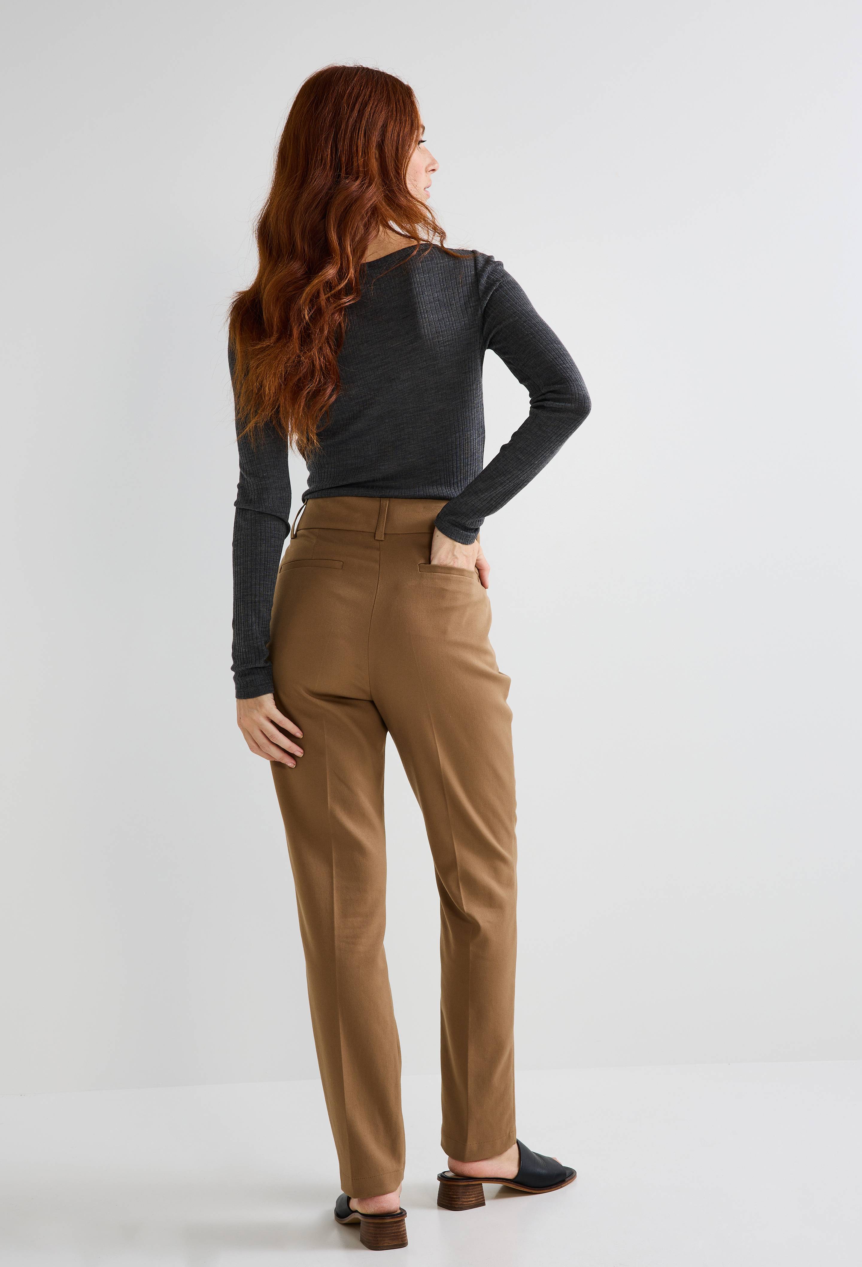 Pantalon droit uni avec pli cass&eacute;, Beige, large image number 1