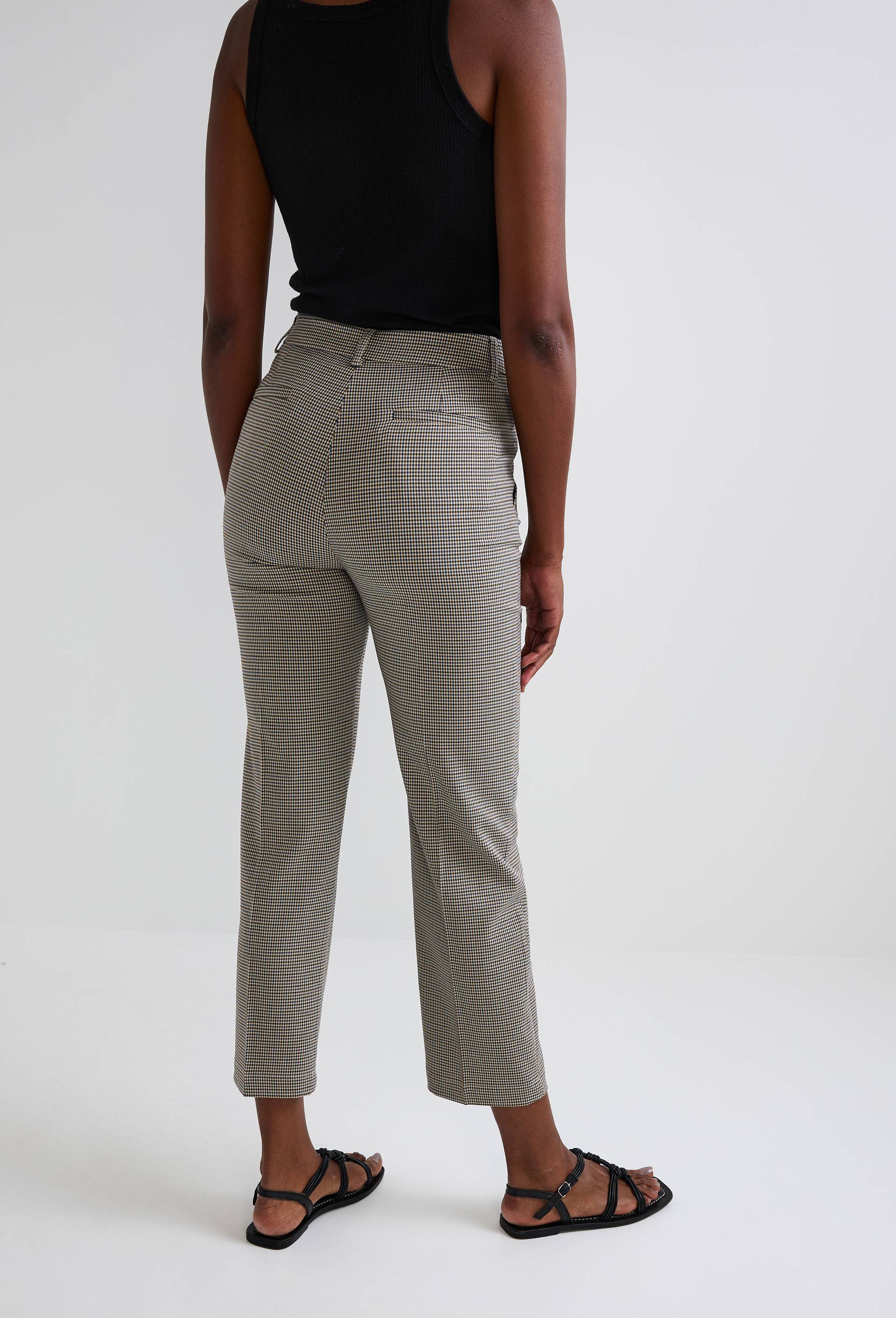 Pantalon droit plis cass&eacute; &agrave; petits carreaux, Beige clair, large image number 1