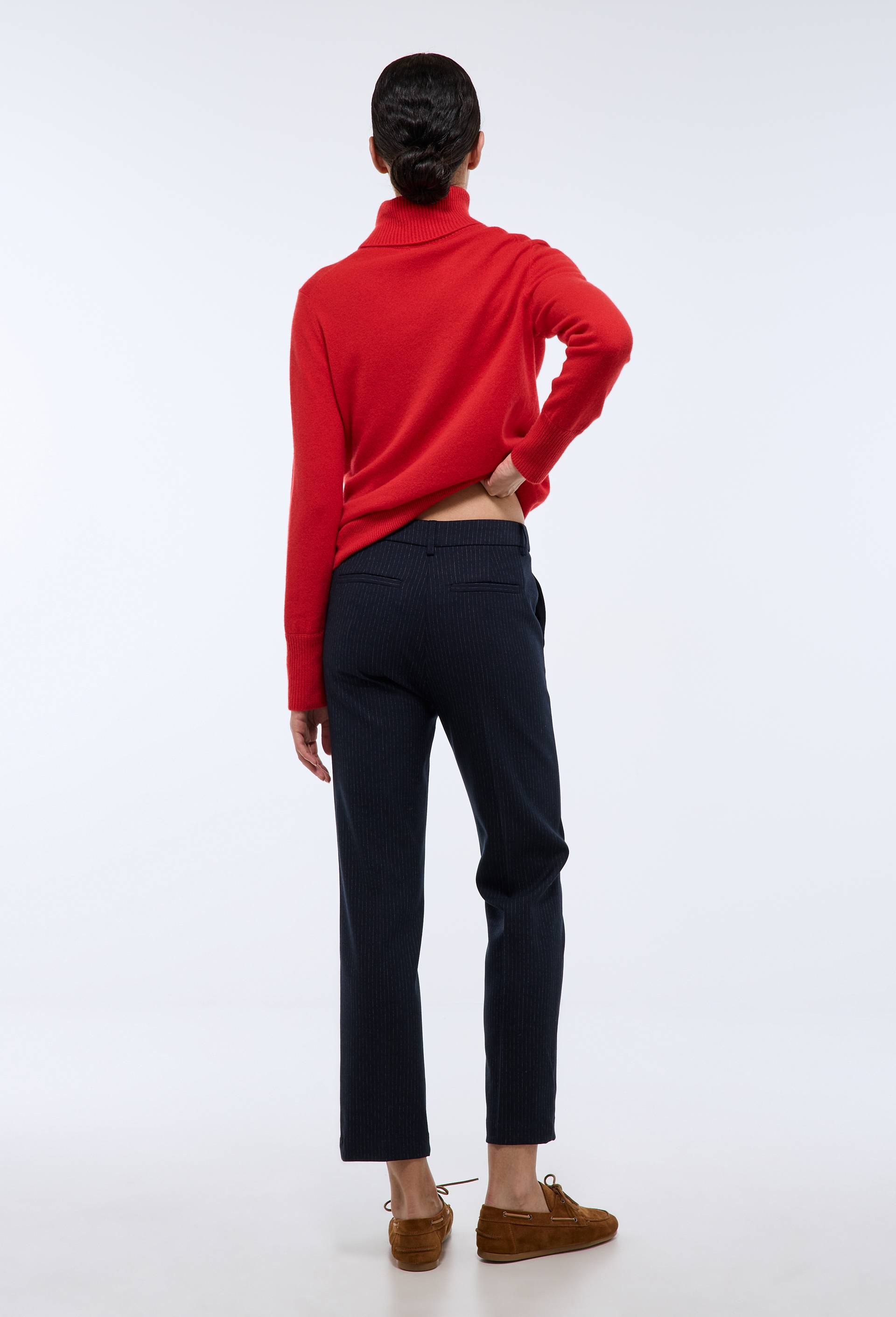 Pantalon droit &agrave; rayures avec pli cass&eacute;, Bleu fonc&eacute;, large image number 1.0