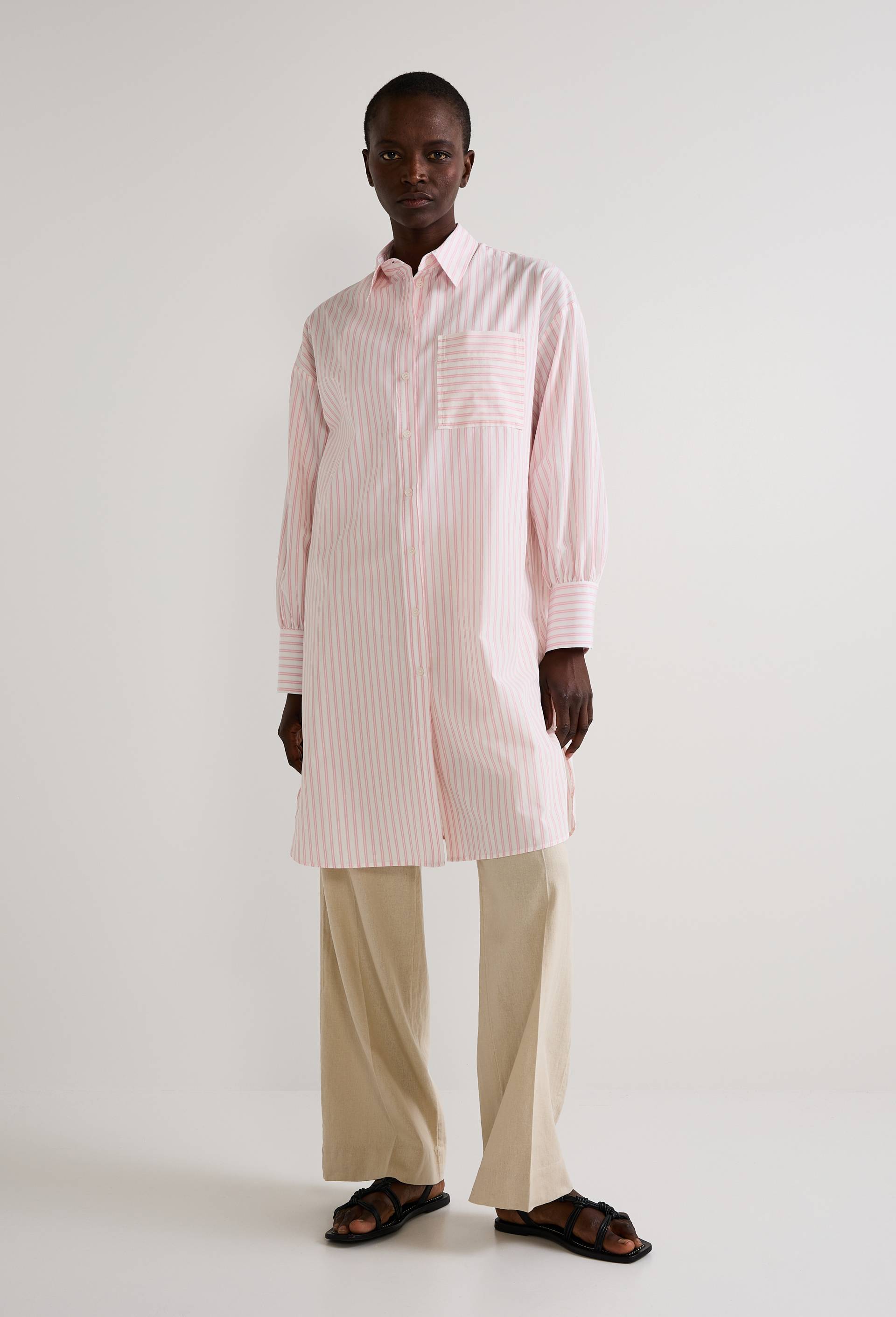 Robe chemise courte ray&eacute;e, Rose clair, large image number 0