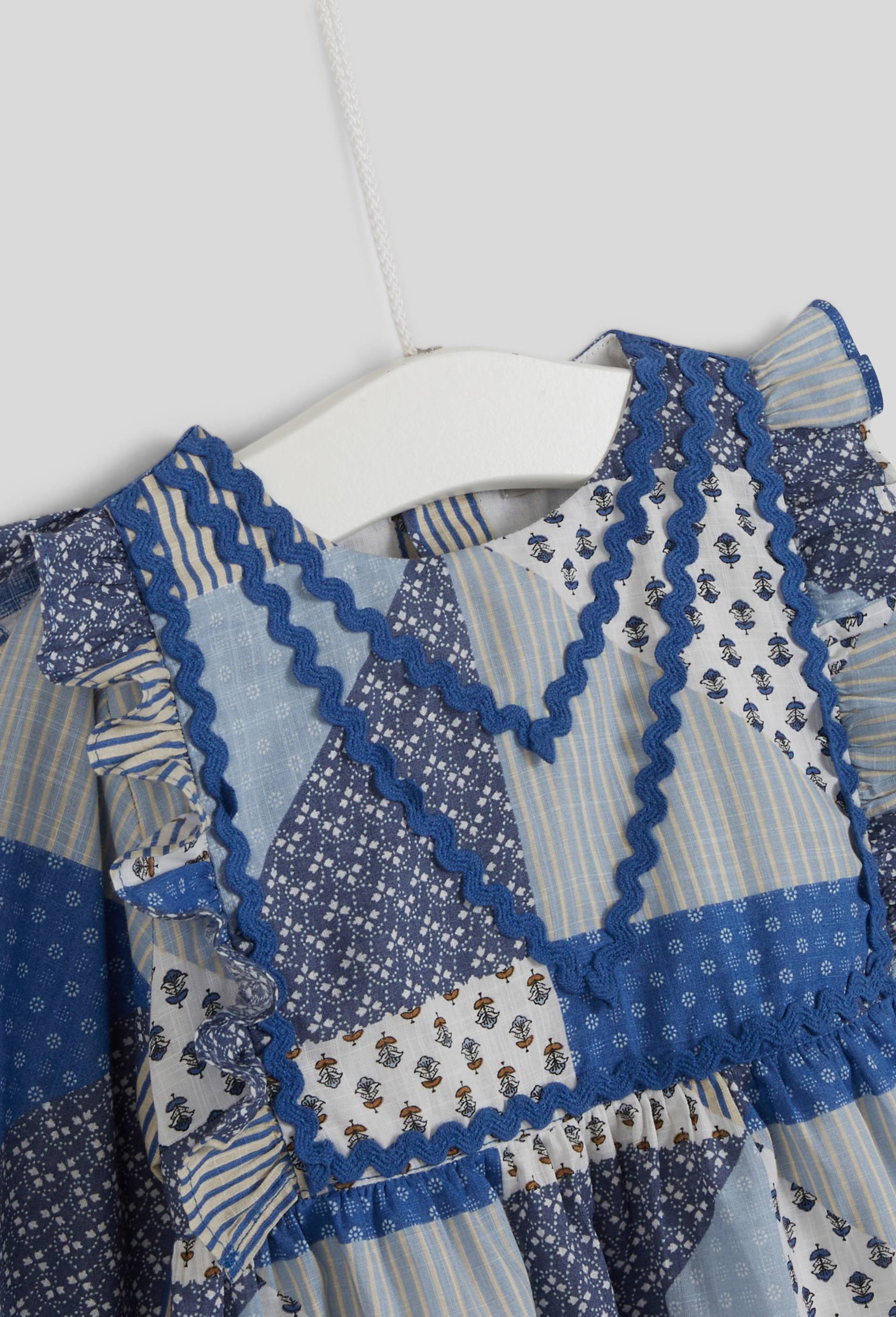 Robe manches longues col rond imprim&eacute; patchwork, certifi&eacute; OEKO-TEX, Bleu, large image number 2