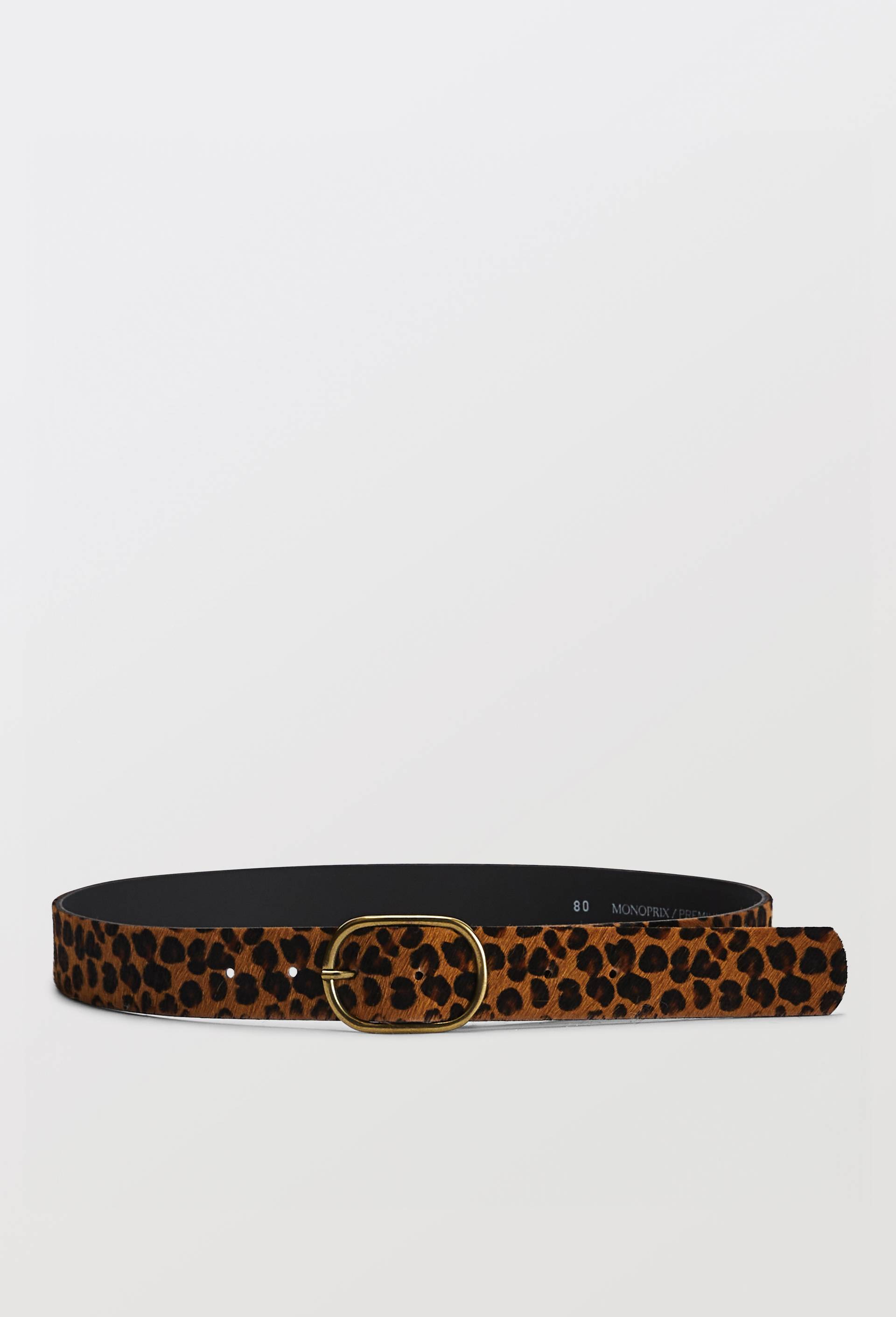 Ceinture imprim&eacute; l&eacute;opard 3,5 cm en cuir poils, Brun, large image number 0.0
