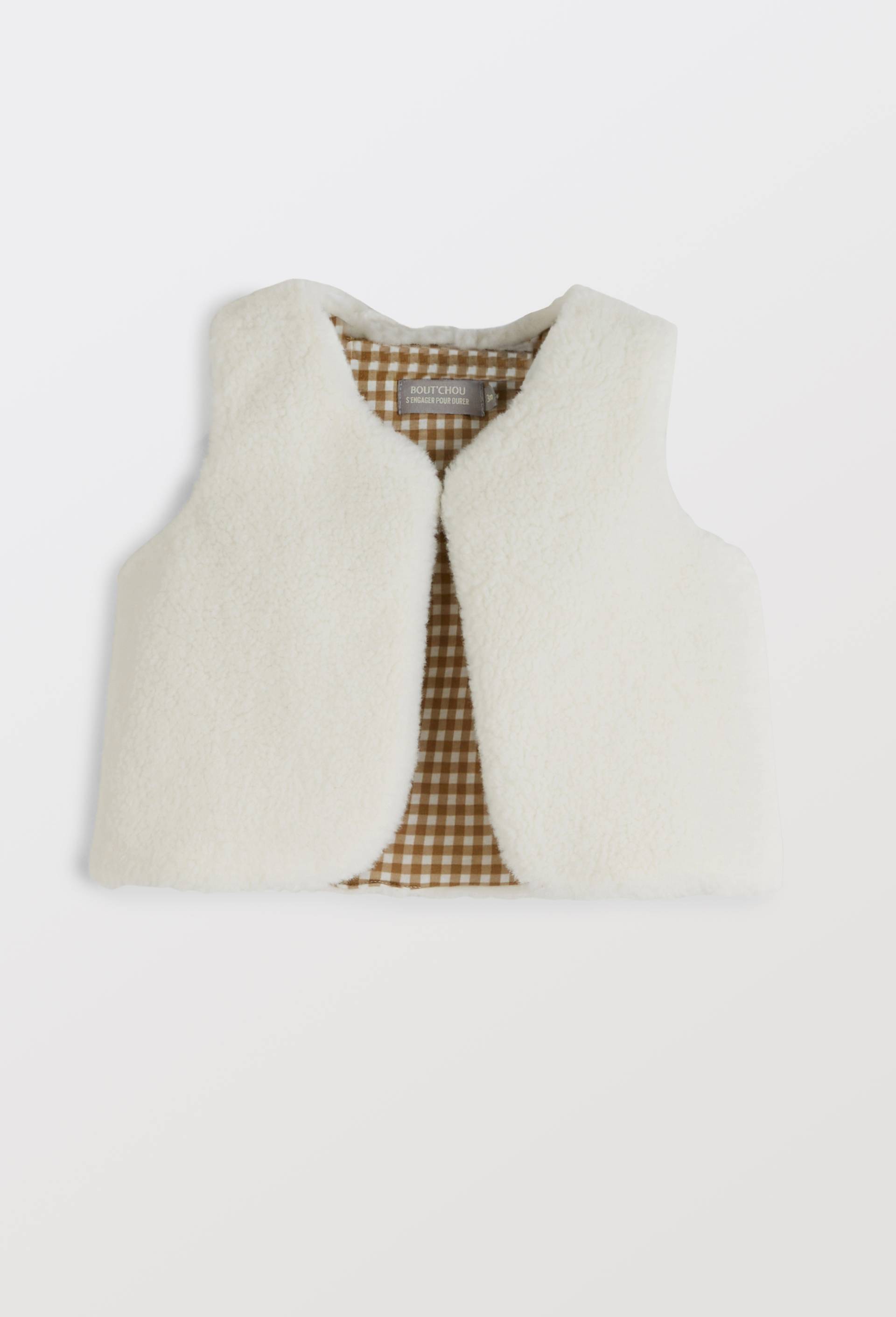 Gilet sans manches uni effet sherpa, Ecru, large image number 0